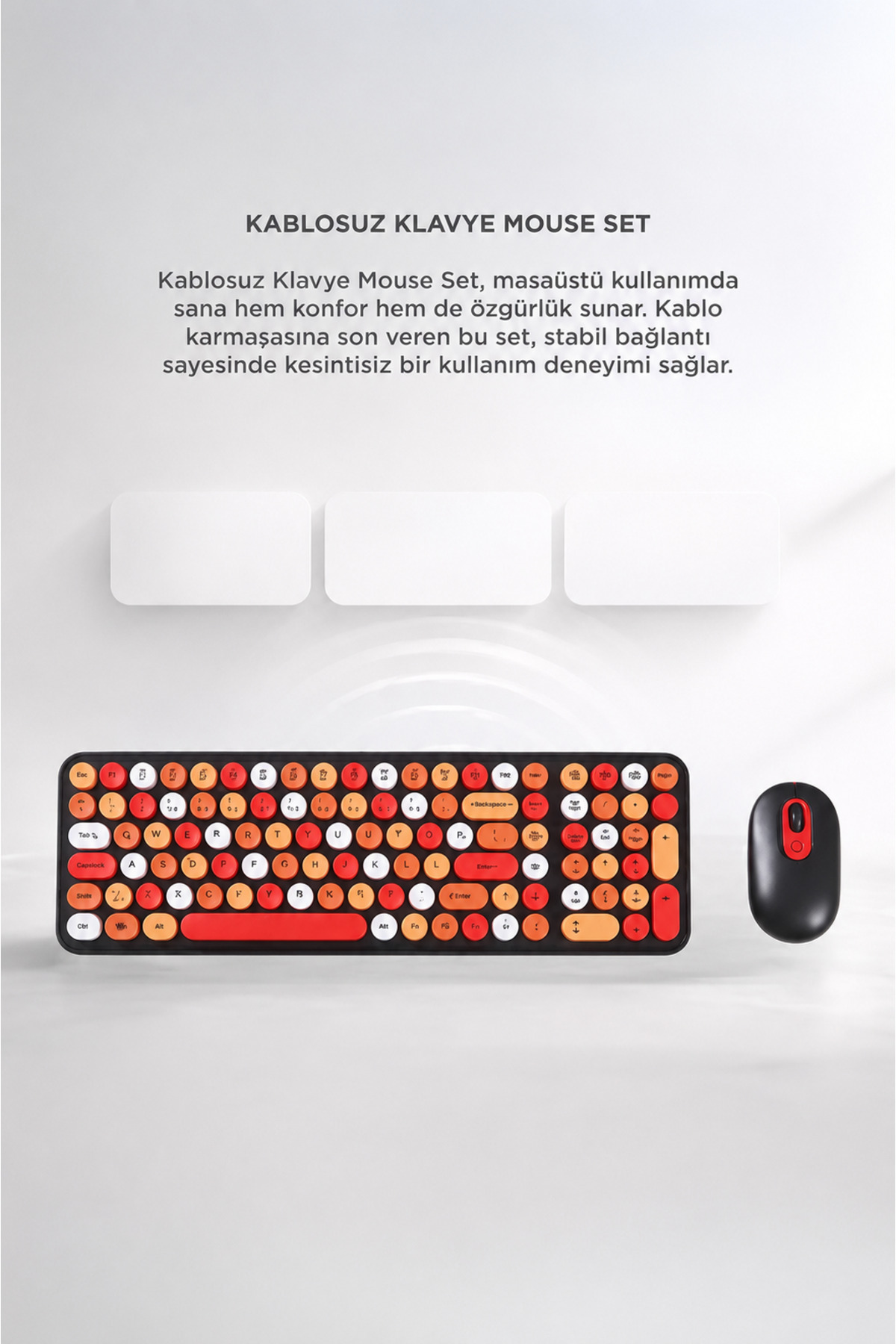 kruxon TMK07 Kablosuz Q Klavye Mouse Seti Retro Daktilo Görünümlü