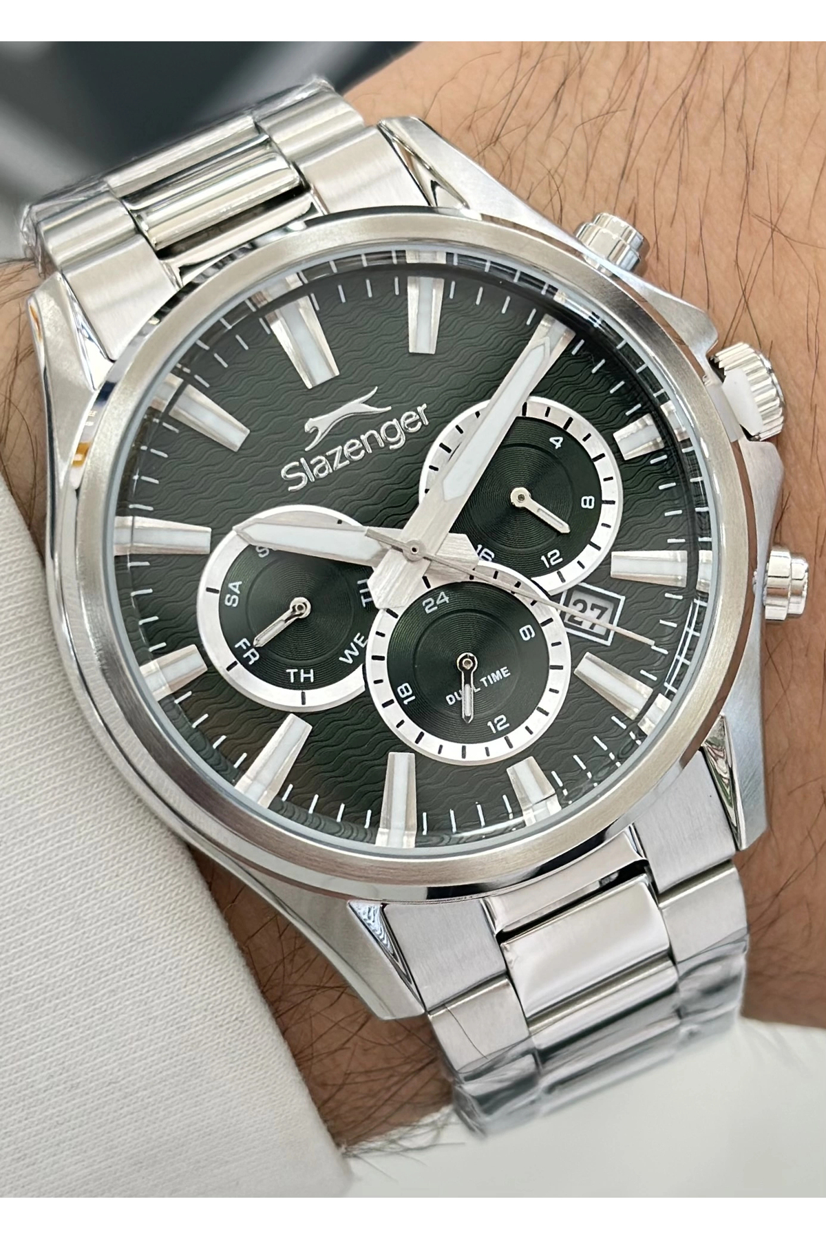 ساعت مچی مردانه کاربردی ضد آب بند استیل با صفحه سبز ILK.60137 اسلازنگر ساعت Slazenger