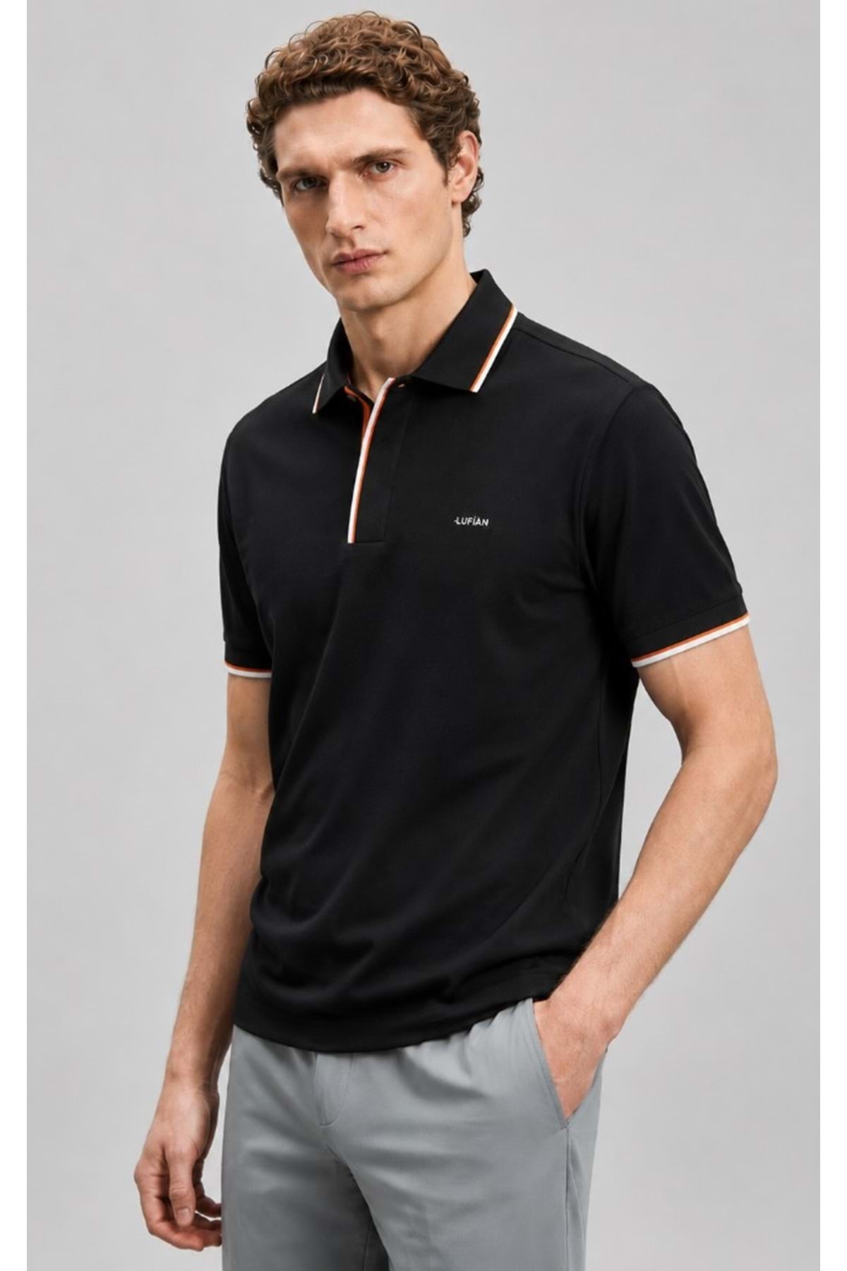 LUFIAN 111040238 Levı Smart Men's Polo Neck T-Shirt Men's T-Shirt Black