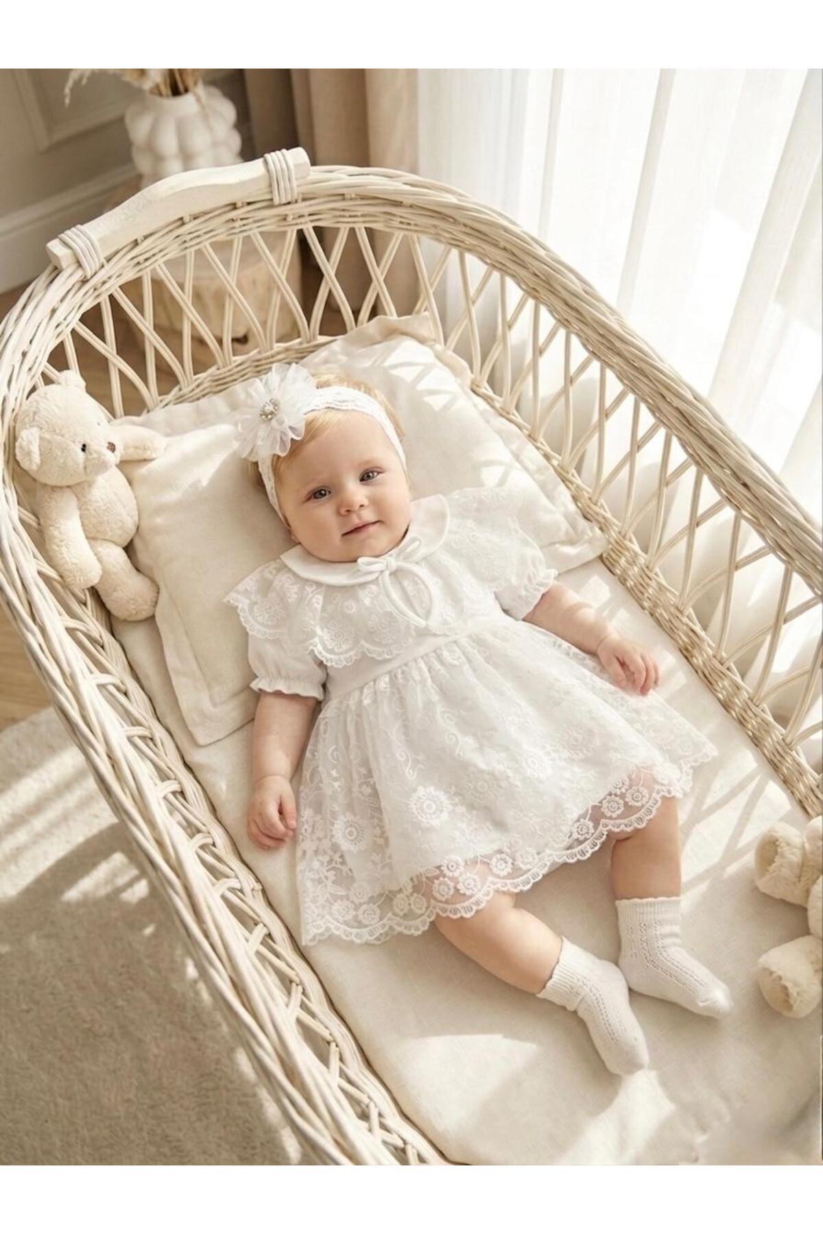 Baby Girl Mevlutluk Dress Baby Collar Bandana Cape Summer Lace Newborn Newborn Hospital Break Wedding Dress 100% Cotton Evening Dress Mevlitlik 4032k