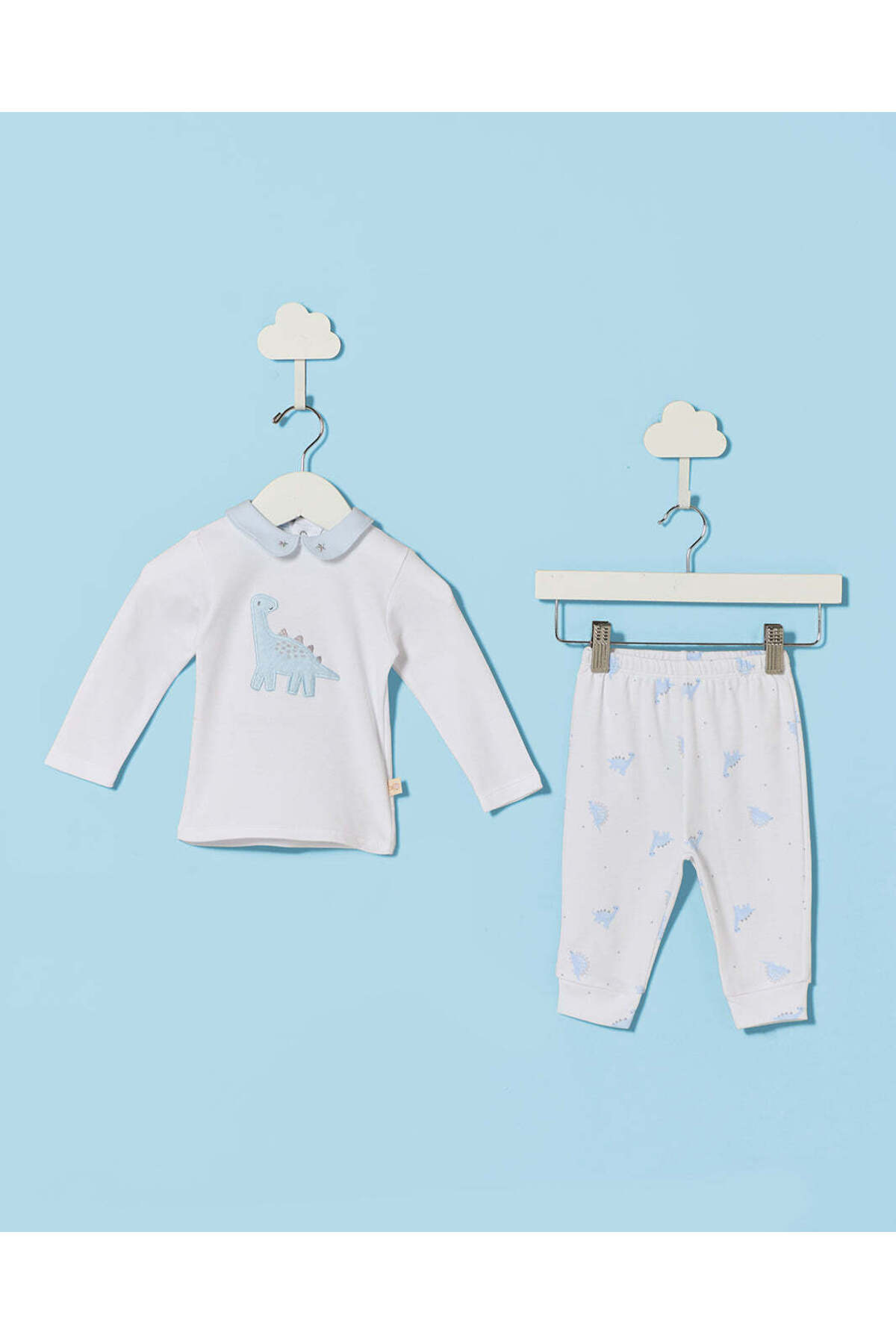 REDTAG Baby Blue Dinosaur Top And Joggers Set