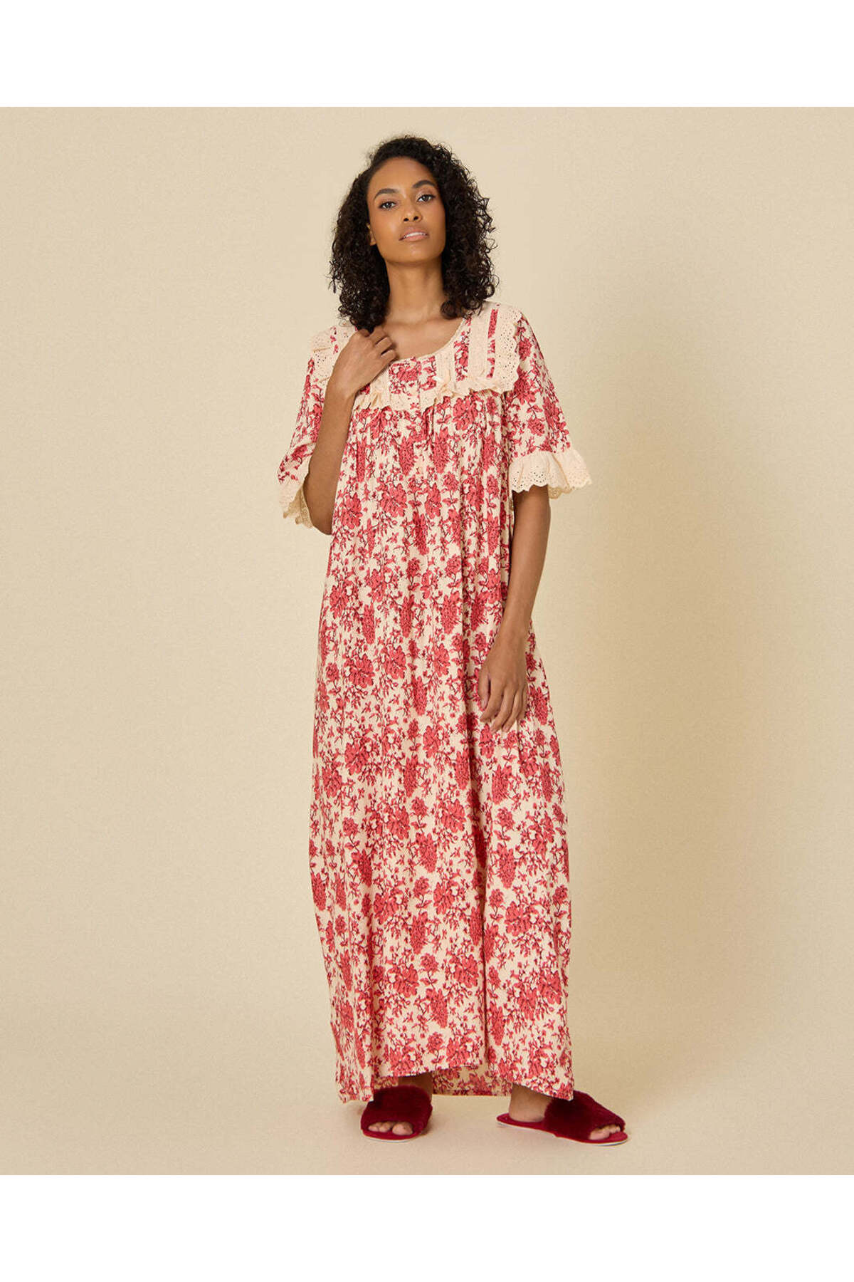 REDTAG Women Pink Floral Print Maternity Nightgown