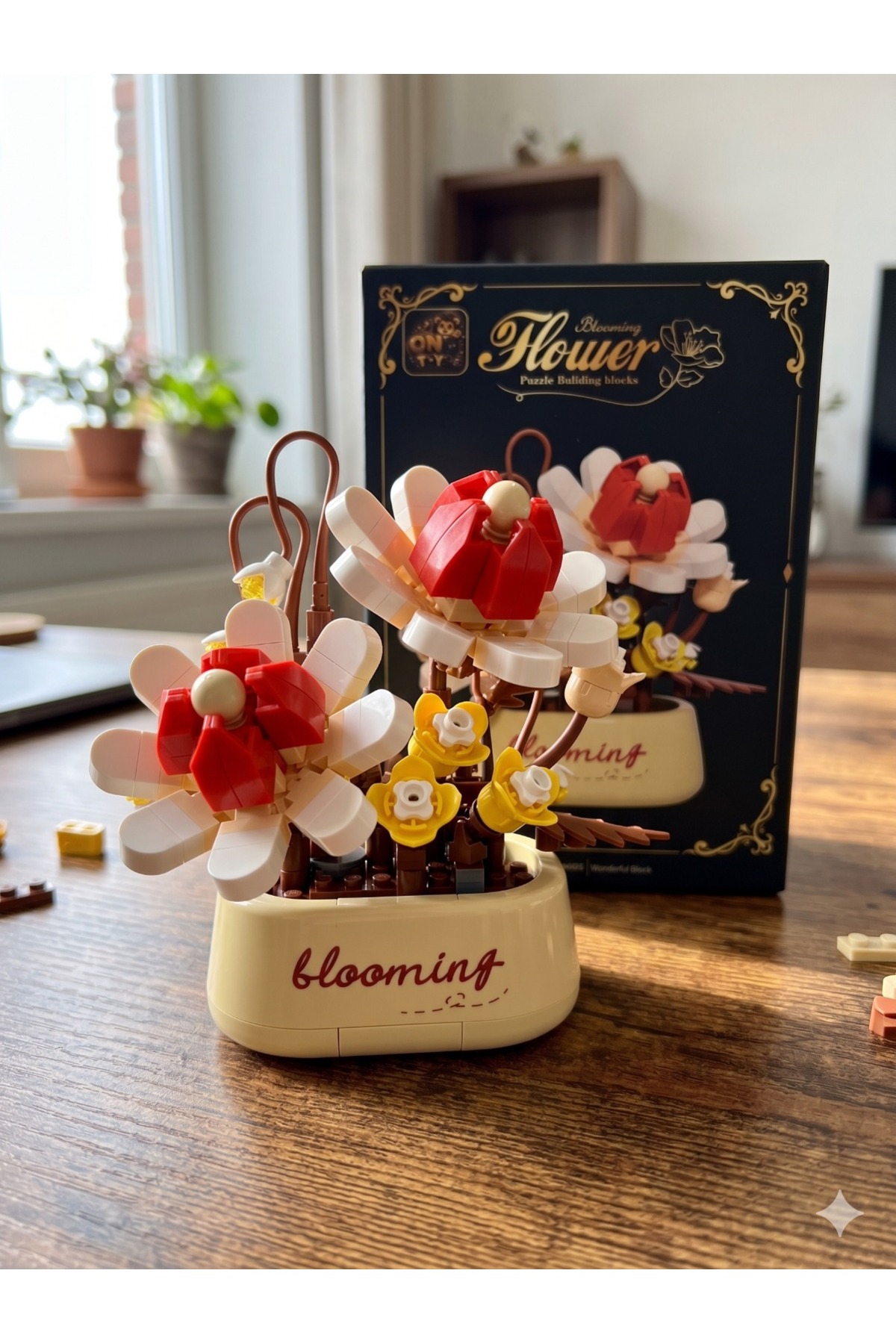 HC-5 Heartfelt Backyard Blossoms セット Arvela Premium Blooming Çiçek Yapım Blokları - DIY Kırmızı Beyaz