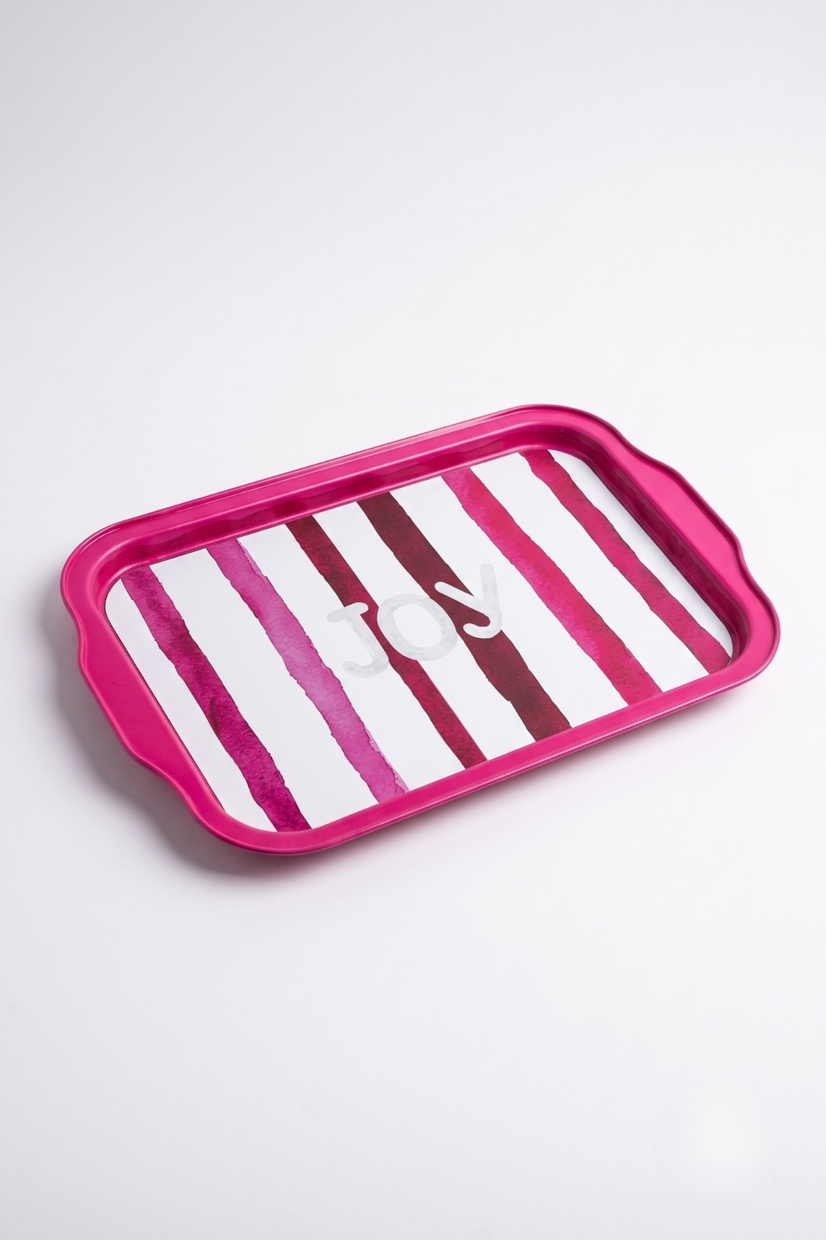 Joy Yazılı Pembe Çizgili Dekoratif Metal Servis Tepsisi - 215x316 mm — Tepsiler — görsel 3 / 5 — Tinbox