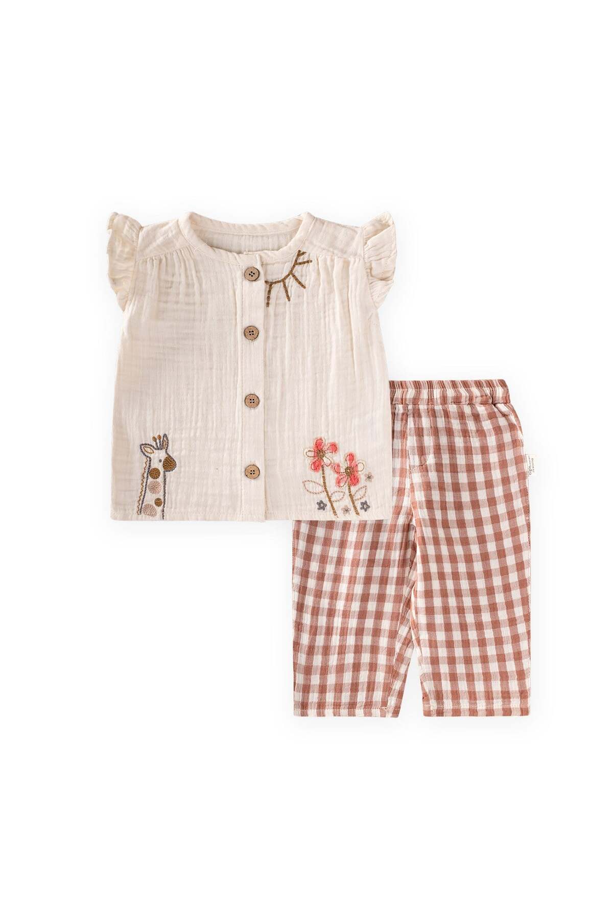 Cigit Muslin Shirt Set 0-3 Years Natural