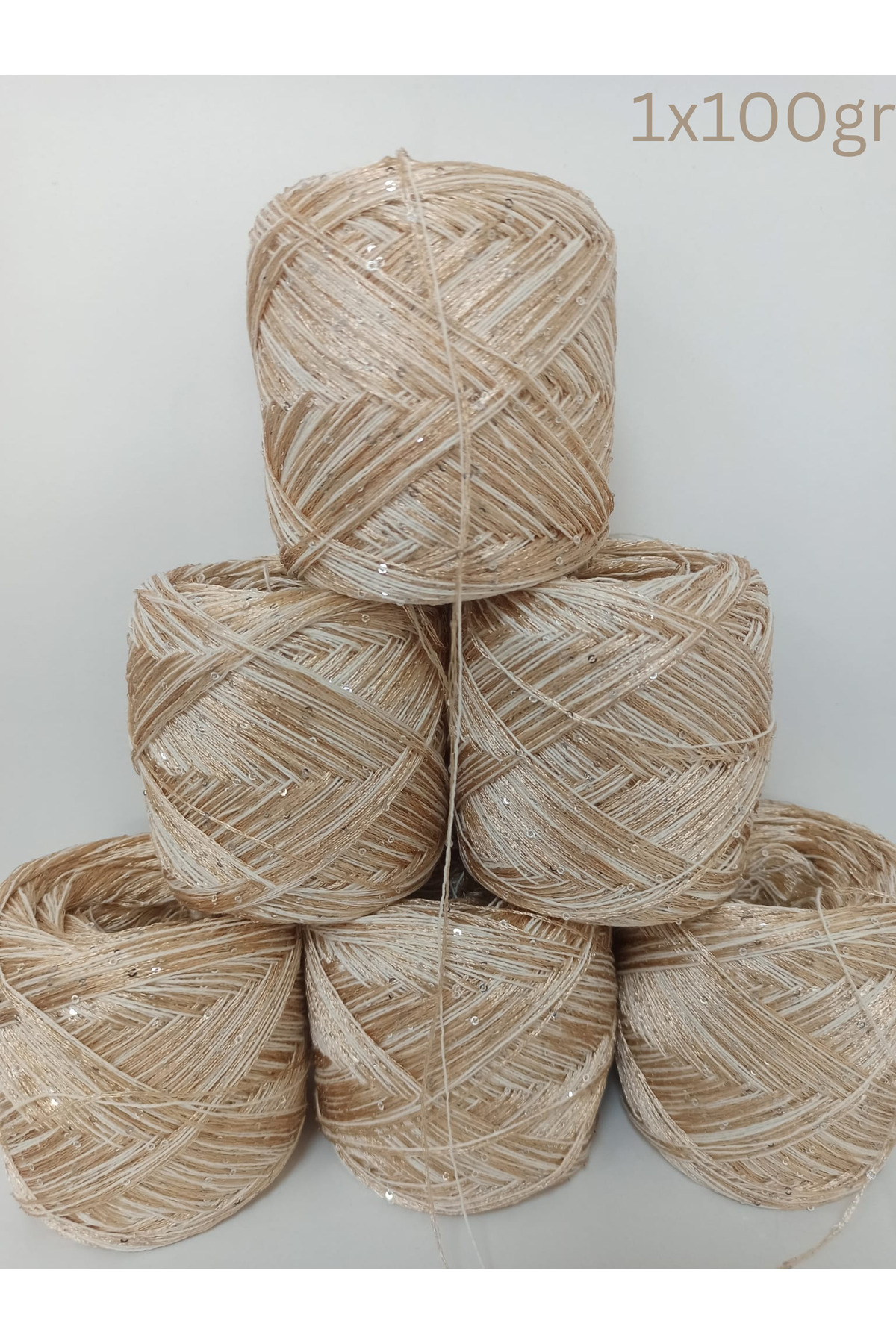 Cotton Cotton Knitting Yarn (Cream, Sequins on Gold Cream) 100gr