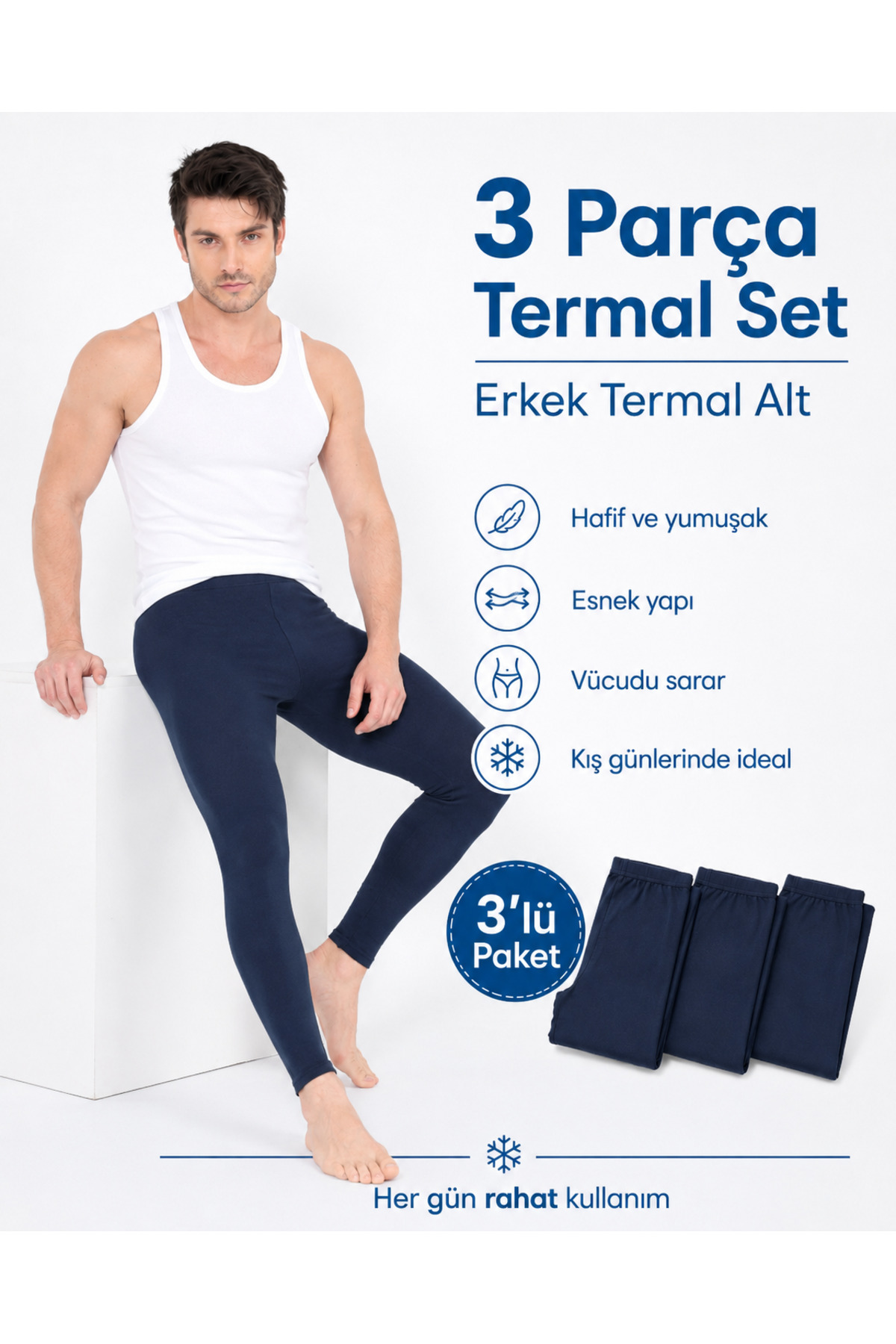 Isıl Termal | Erkek 3'lü Termal Tayt Set LACİVERT ( 3 ADET )