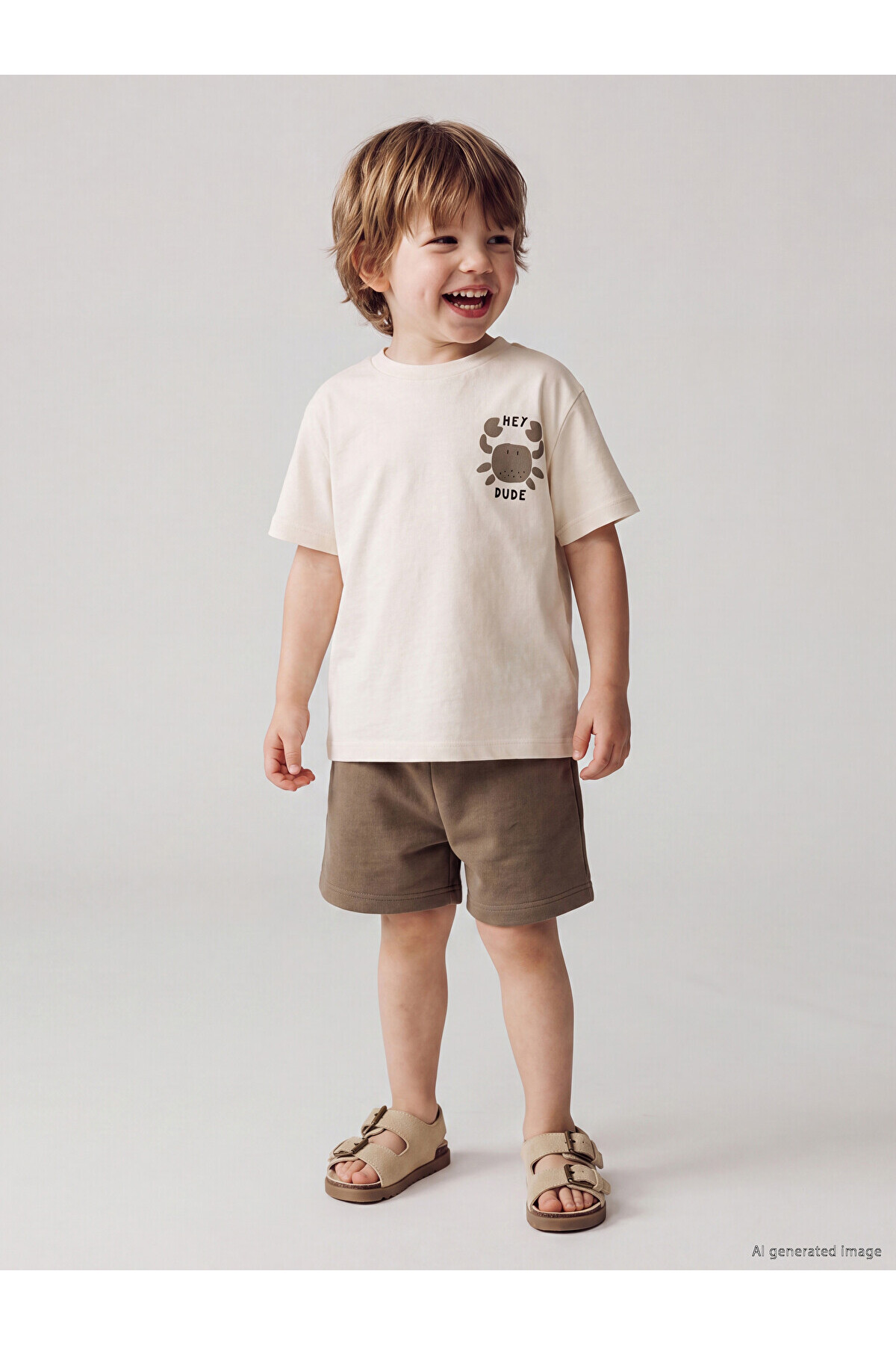 LC Waikiki Lcw Baby Ecru Printed Baby Boy T-Shirt and Shorts Set