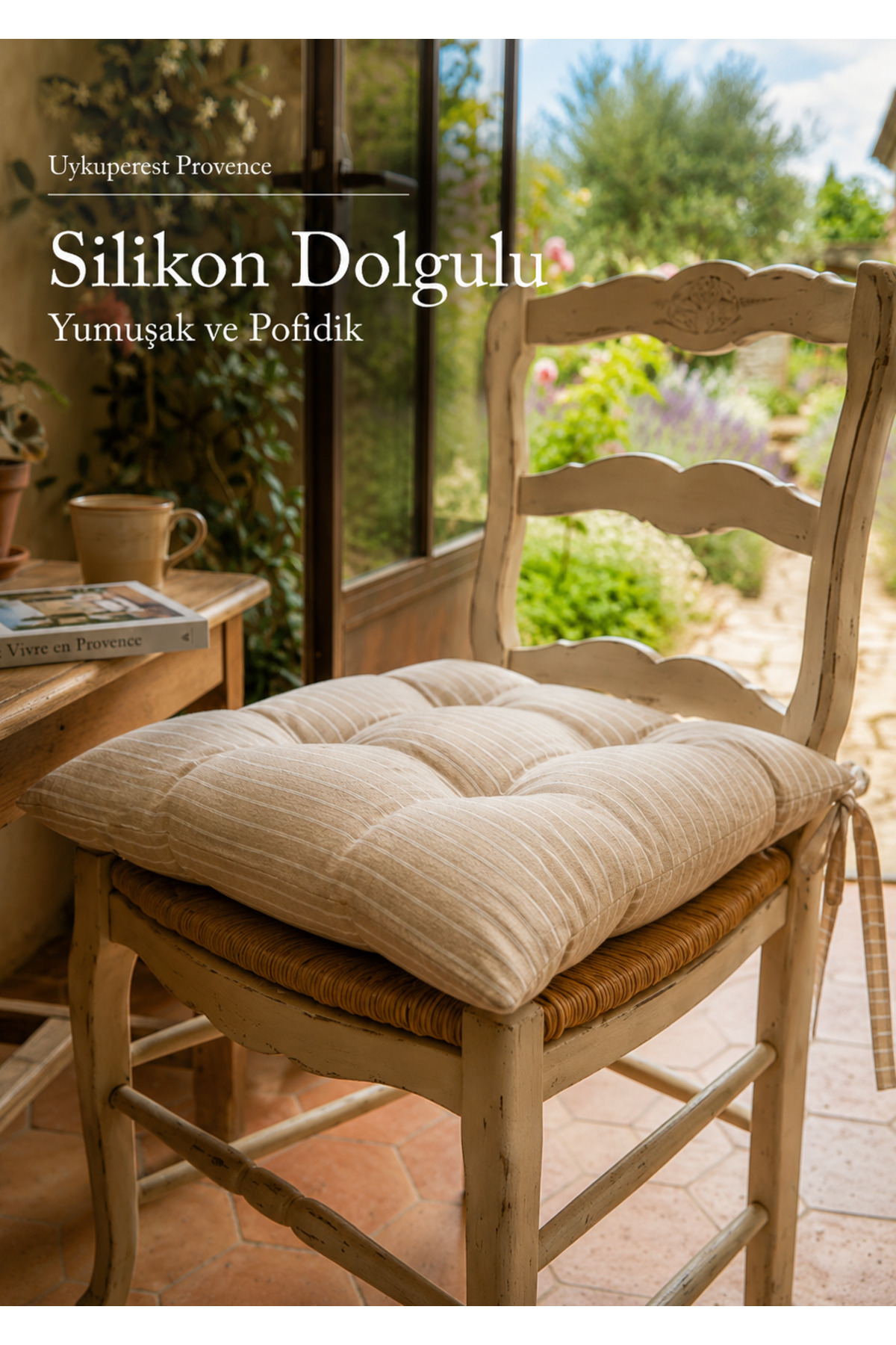 Pastello Pofidik Sandalye Minderi 40x40 Bağcıklı 4 Puntolu Silikon Dolgulu Pamuk Bahçe Balkon Tekli detay
