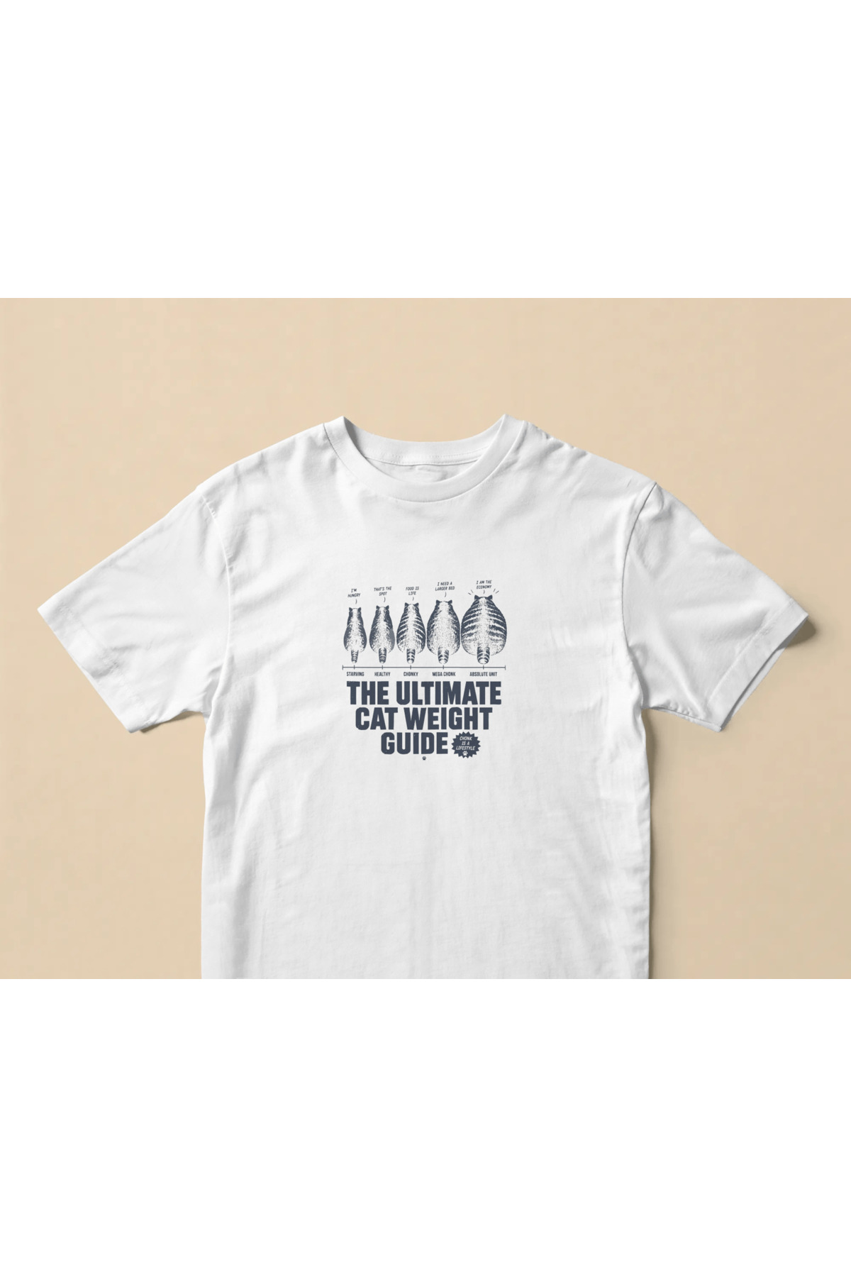 buzagi Cat Weight Guide Oversize Unisex White T-Shirt