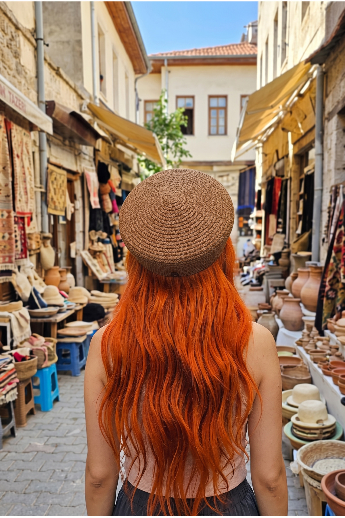 Zeora Home Kadın Örgü Bere Yazlık Hasır Bere Jüt Görünümlü El Yapımı Şık Günlük Kullanım Bohem Stil Şapka Fransız Bere görsel 4