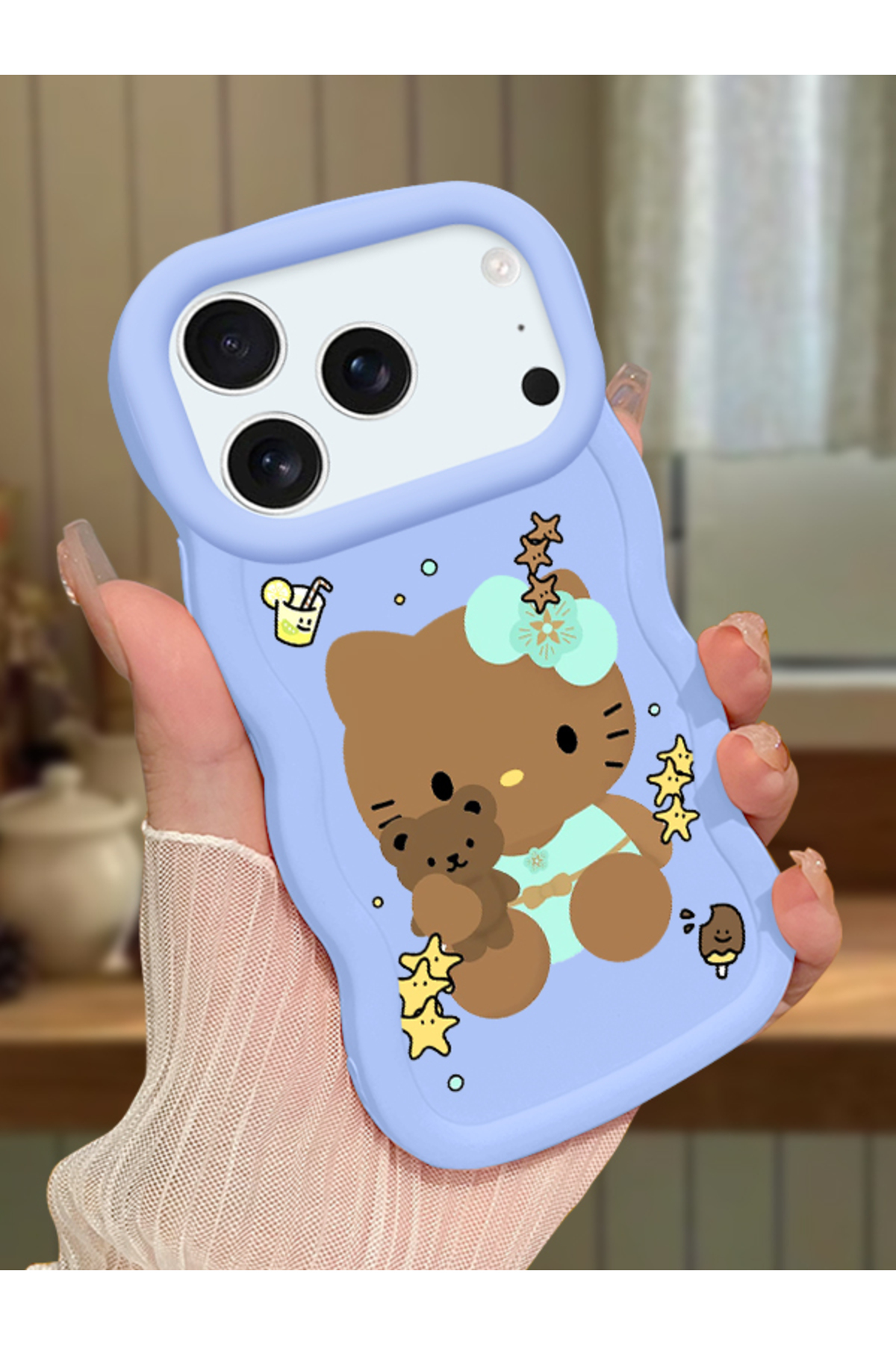 iPhone 17 Pro Max Compatible Case Camera Protector Blue Silicone Couple Phone Case Kitty Pattern