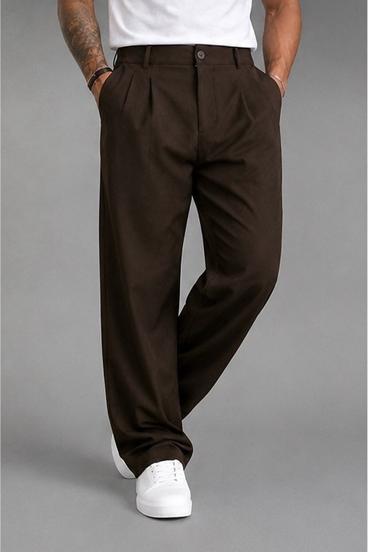 BM BALANCEMODA Erkek Baggy kalıp, esnek-dökümlü, pile detaylı, geniş kumaş pantolon görsel 4