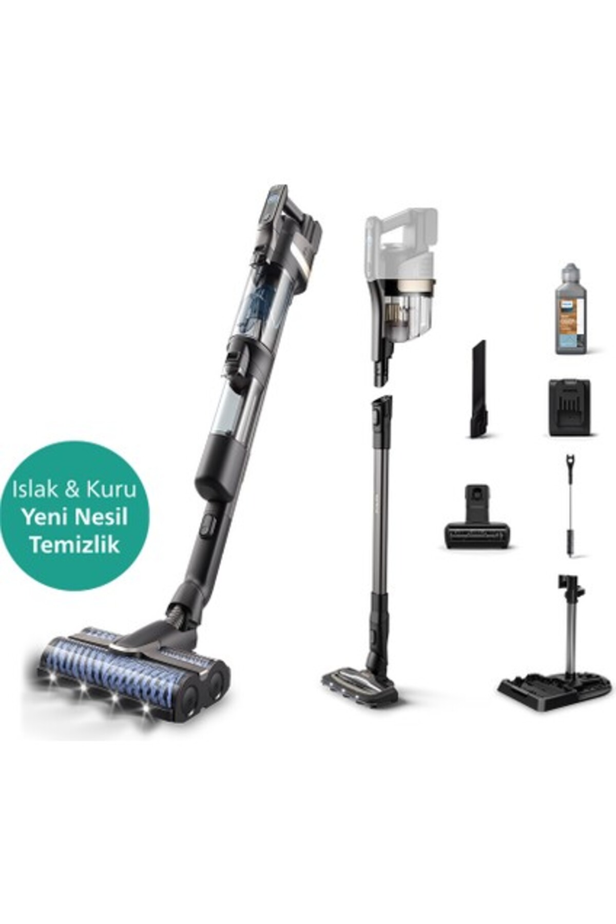 Philips 9000 Serisi AquaTrio Kablosuz Dikey Süpürge, Otomatik Temizleme ve Şarj İstasyonu, AquaSpin