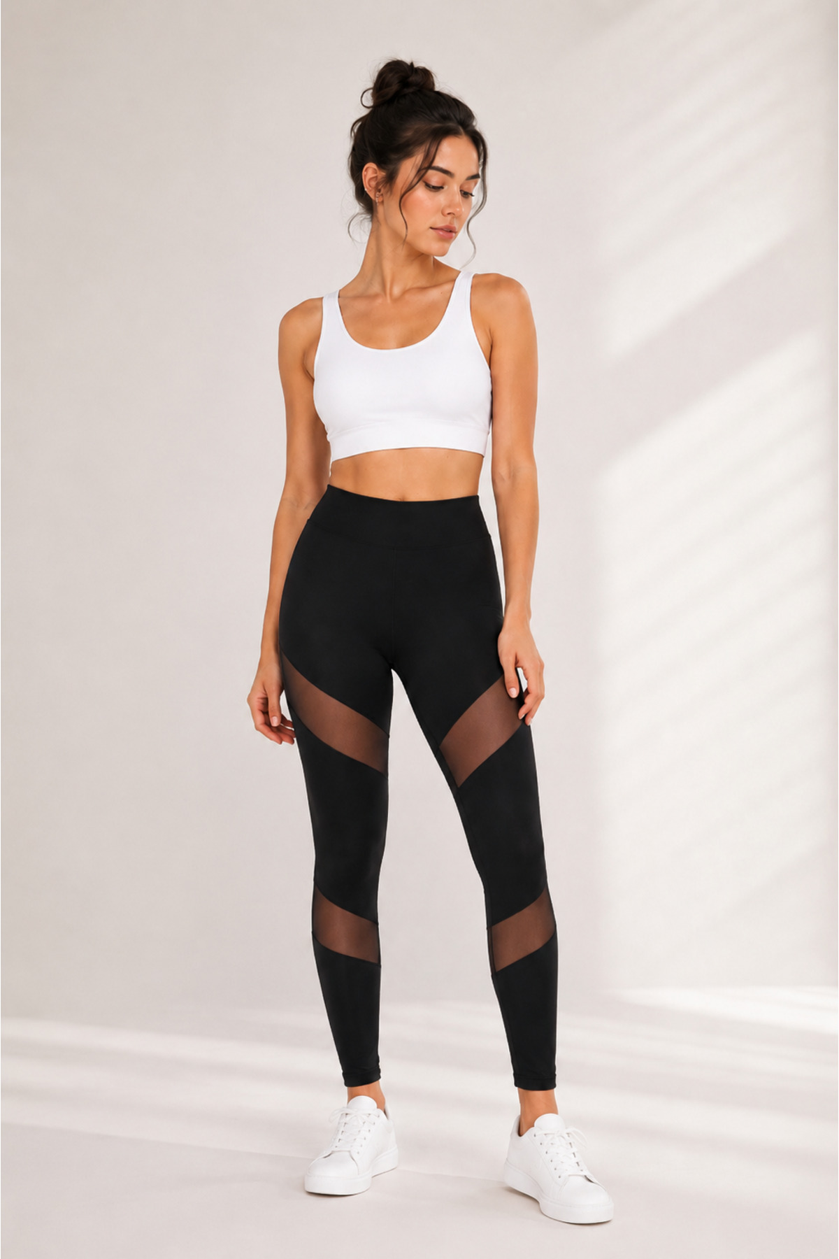 MissKATRE Kadın Siyah Yüksek Bel Tül Detaylı Toparlayıcı Tayt Slim Fit Likralı Esnek Günlük Uzun Spor Taytı