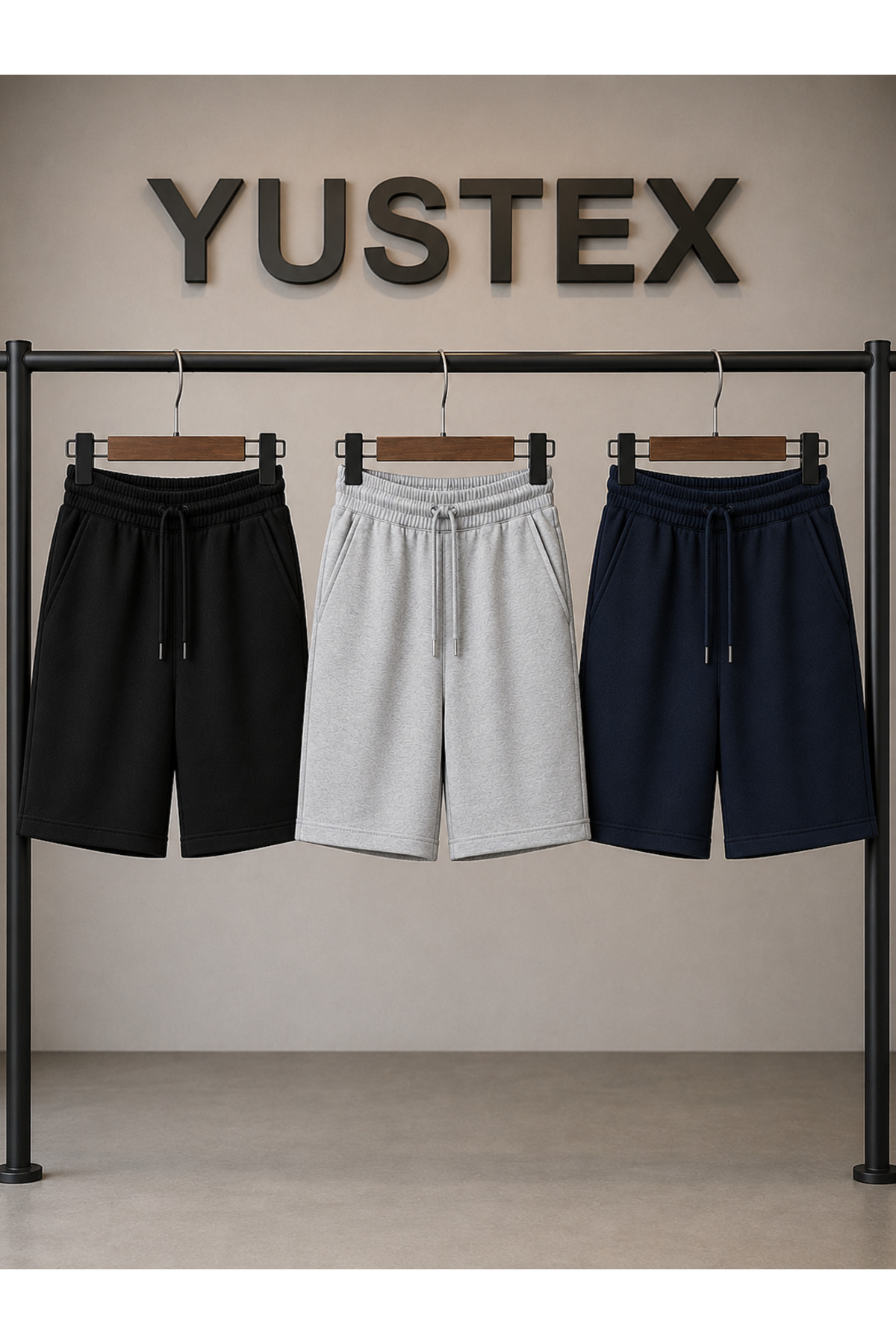 yx yustex sport 3-Piece Shorts (Black-Grey-Navy Blue) Basic Summer Shorts Set - Comfortable Fit Above the Knee 3-Piece Economic Package