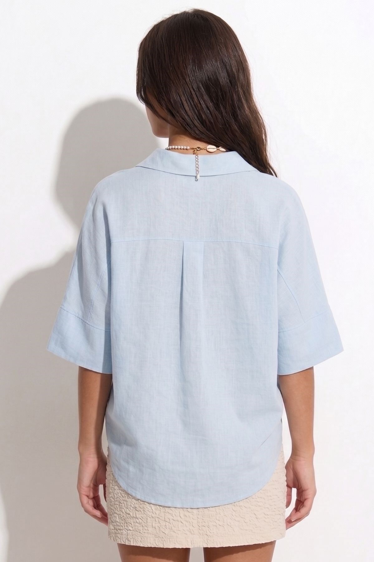 Shopping Shop Yarım Kol Oversize Gömlek MAVI görsel 4