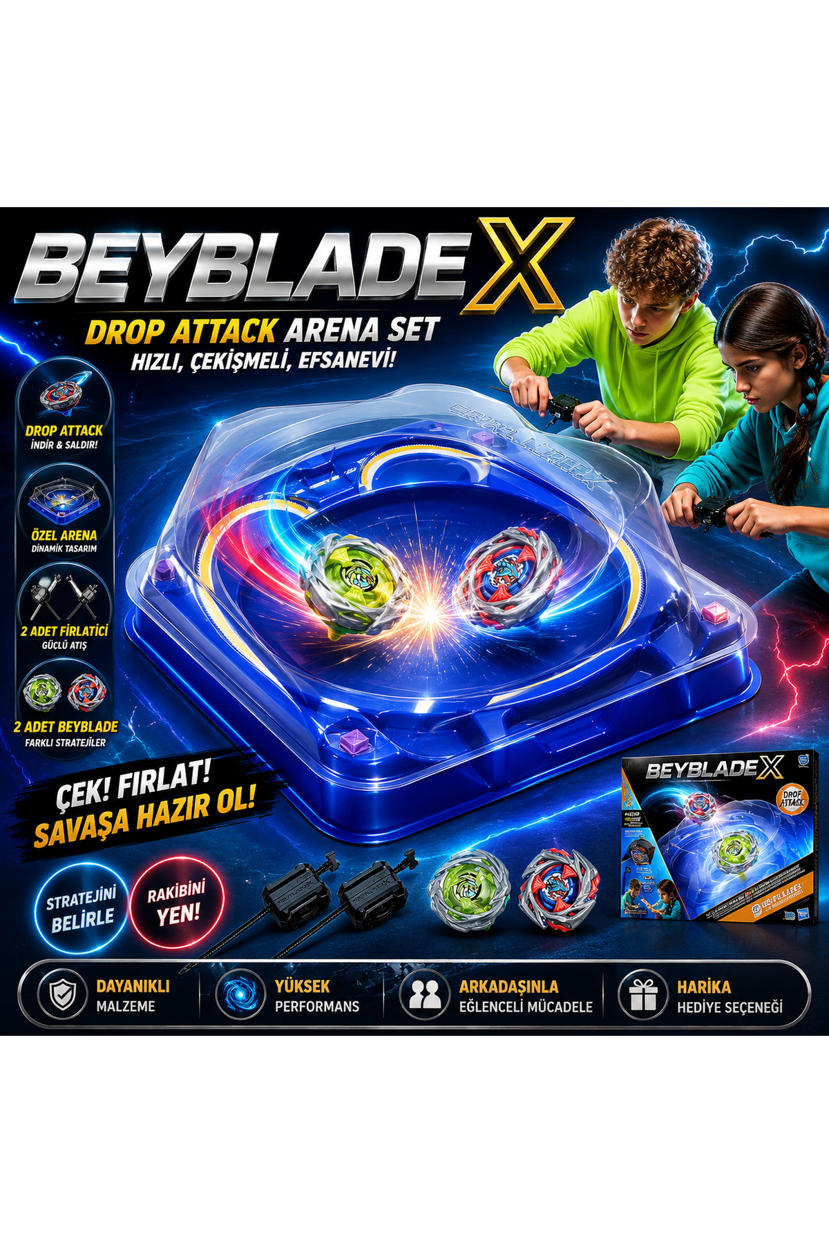 Cici Oyuncak Beyblade X Drop Attack Arena Seti 2 Adet Topaç ve 2