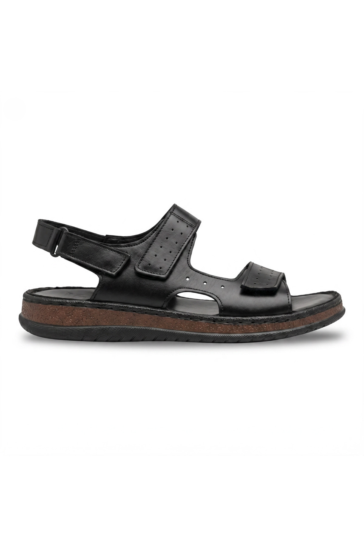 Fame Step Hakiki Deri Unisex Ortopedik Sandalet Siyah Yumuşak Taban Cırtlı Comfort Yazlık Günlük Terlik görsel 3