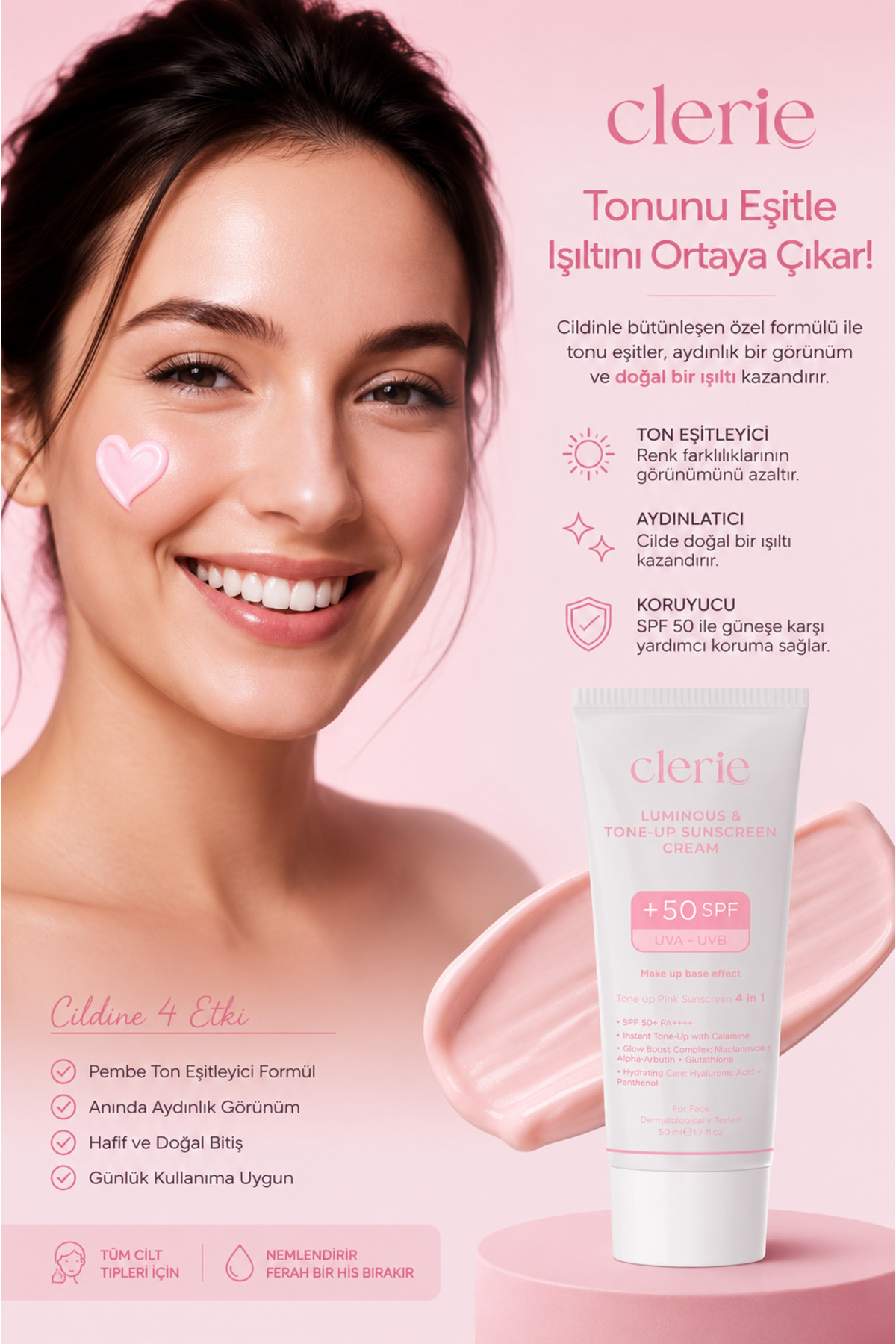 Cilt Beyazlatıcı Leke Karşıtı Bakım Seti - Pembe Güneş Kremi SPF 50+ & Alpha Arbutin Hint Dutu Aydınlatıcı Nemlendirici Krem Seti 2x50 ml — 0011 — تصویر 2 از 8