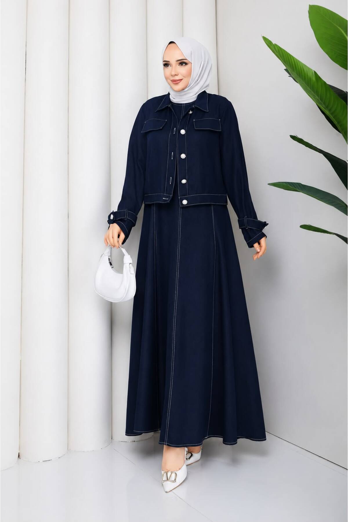 Contrast Stitched Denim Jeans Jacket & Gilet Modest Suit RC6034