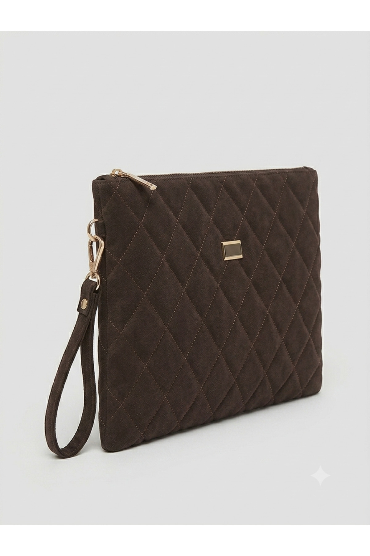 BK Bags & Accessories Orta Boy Süet Acı Kahve Portföy Clutch Kadın El Çantası görsel 2