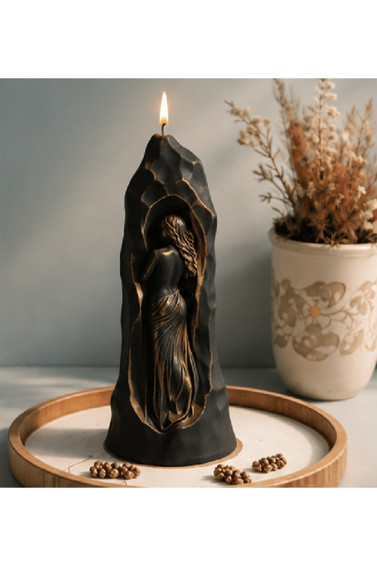 Women's Candle Carved in Decorative Stone