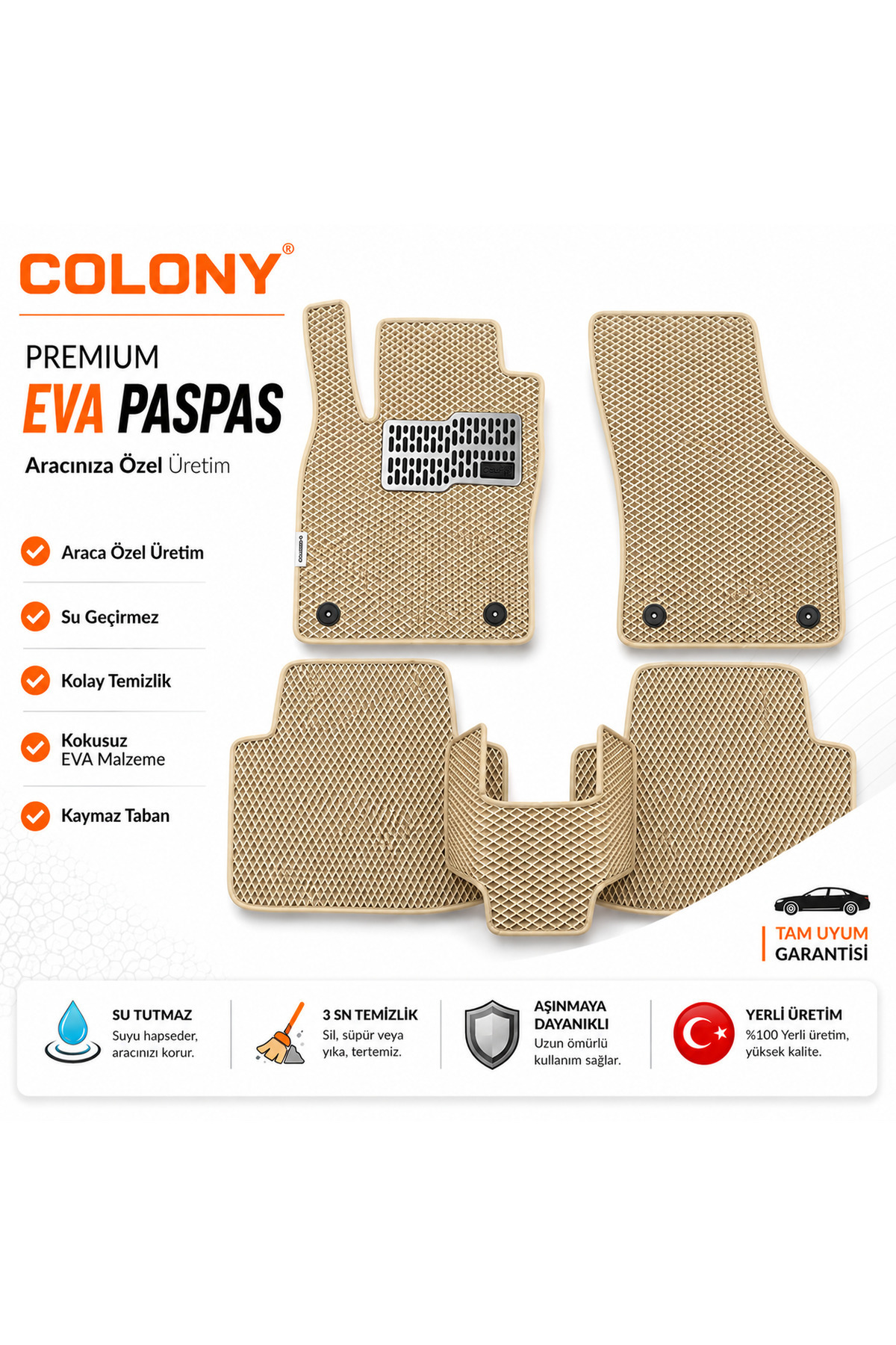 COLONY Volkswagen Passat B6/B7 (05-15) Uyumlu EVA Paspas Tam Set–Araca Özel,Kolay Montaj,Su Geçirmez