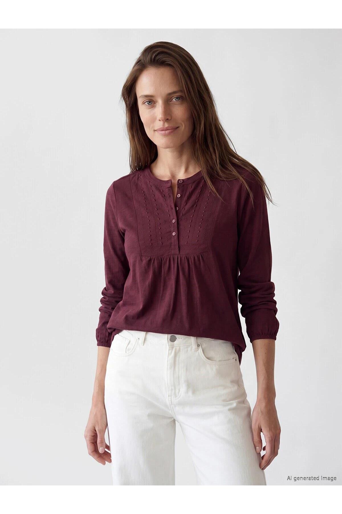LC Waikiki Crew Neck Embroidered Gathered Blouse (W6)