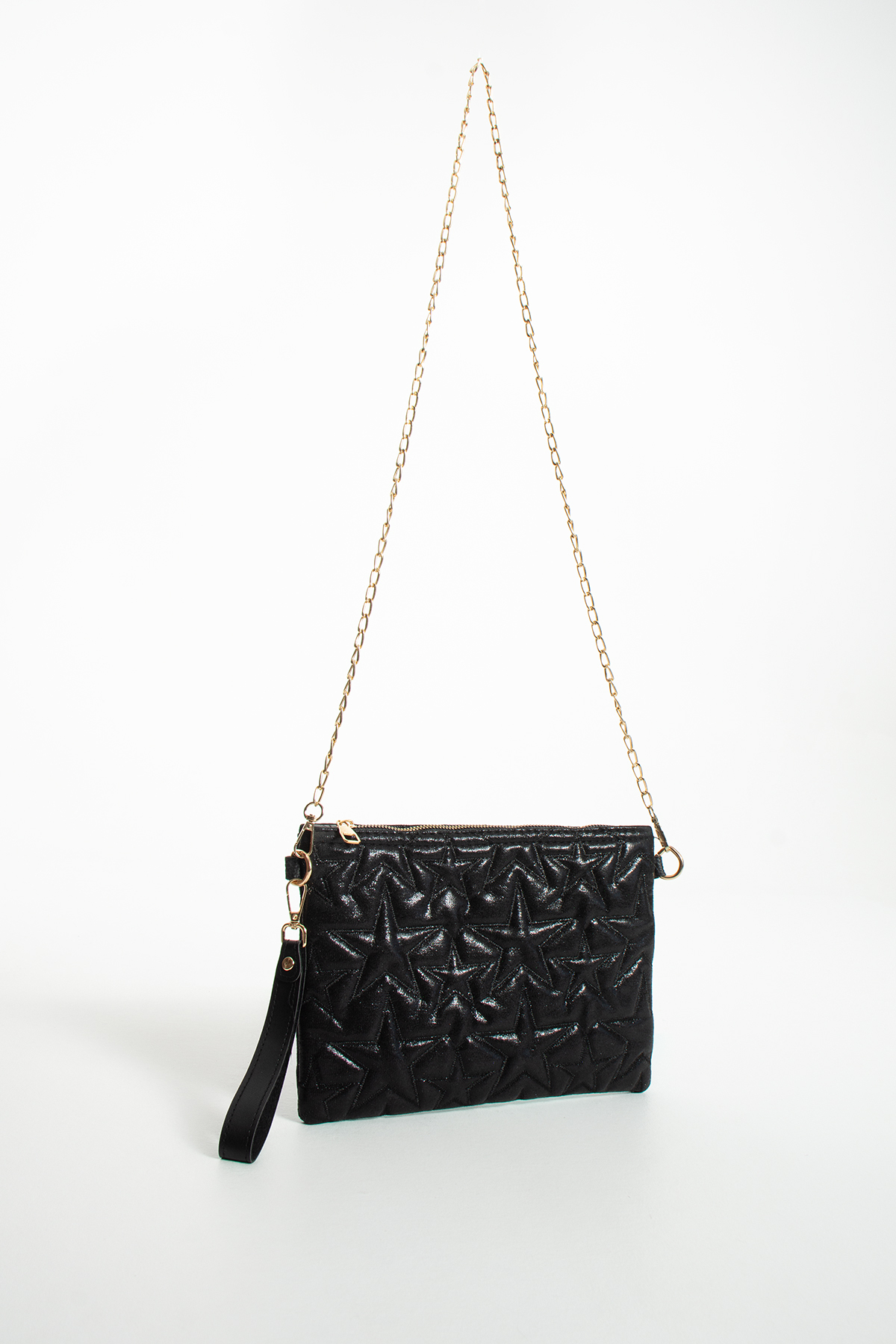LUNABLU Yıldız Nakış İşlemeli Portföy Zincirli ve Bilek Askılı El Çantası Saten Astarlı Clutch Çanta görsel 3