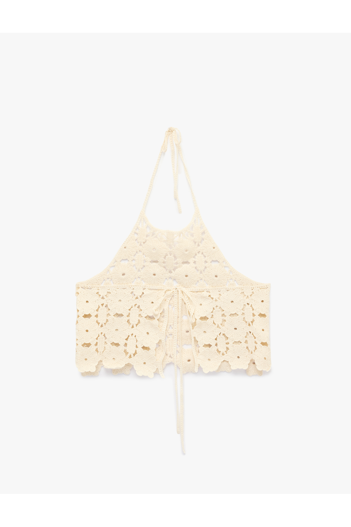 Koton Pamuklu Halter Yaka Brodeli Crop Bluz görsel 2