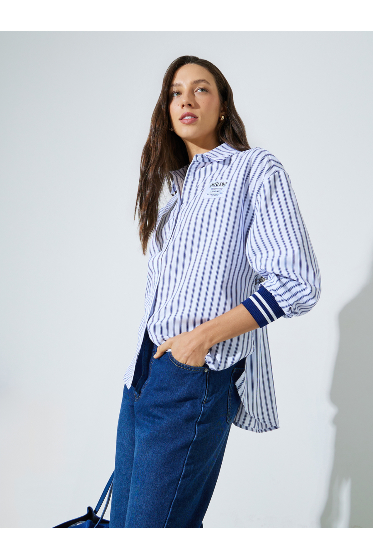 Styli Multi-Color Striped Long Ribbed Cuffs Sleeve Shirt