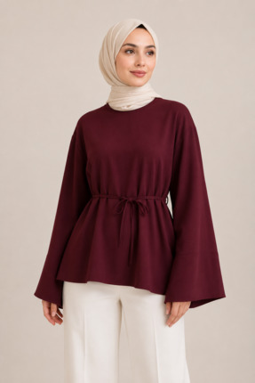 ShopFast Asimetrik Kesim Beli Bağcıklı Oversize Modal Tunik