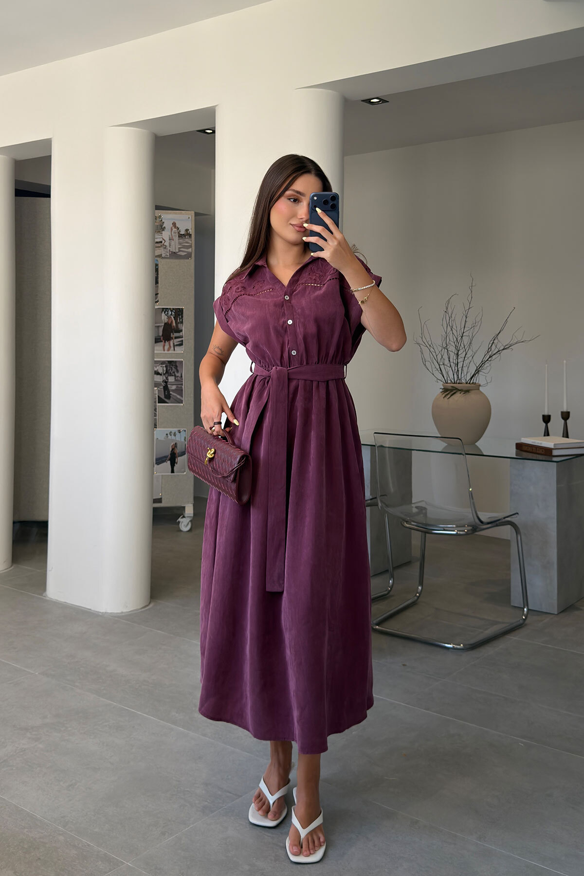 MAGARDE Fisto Detailed Tensel Dress - Bordo