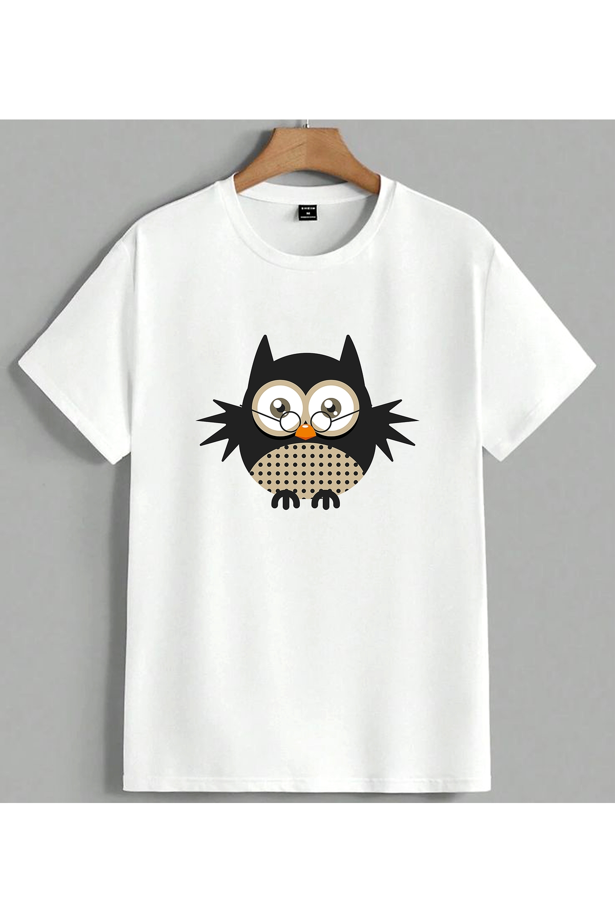 ELFERA Black Owl Glasses Printed Unisex Oversize T-Shirt White