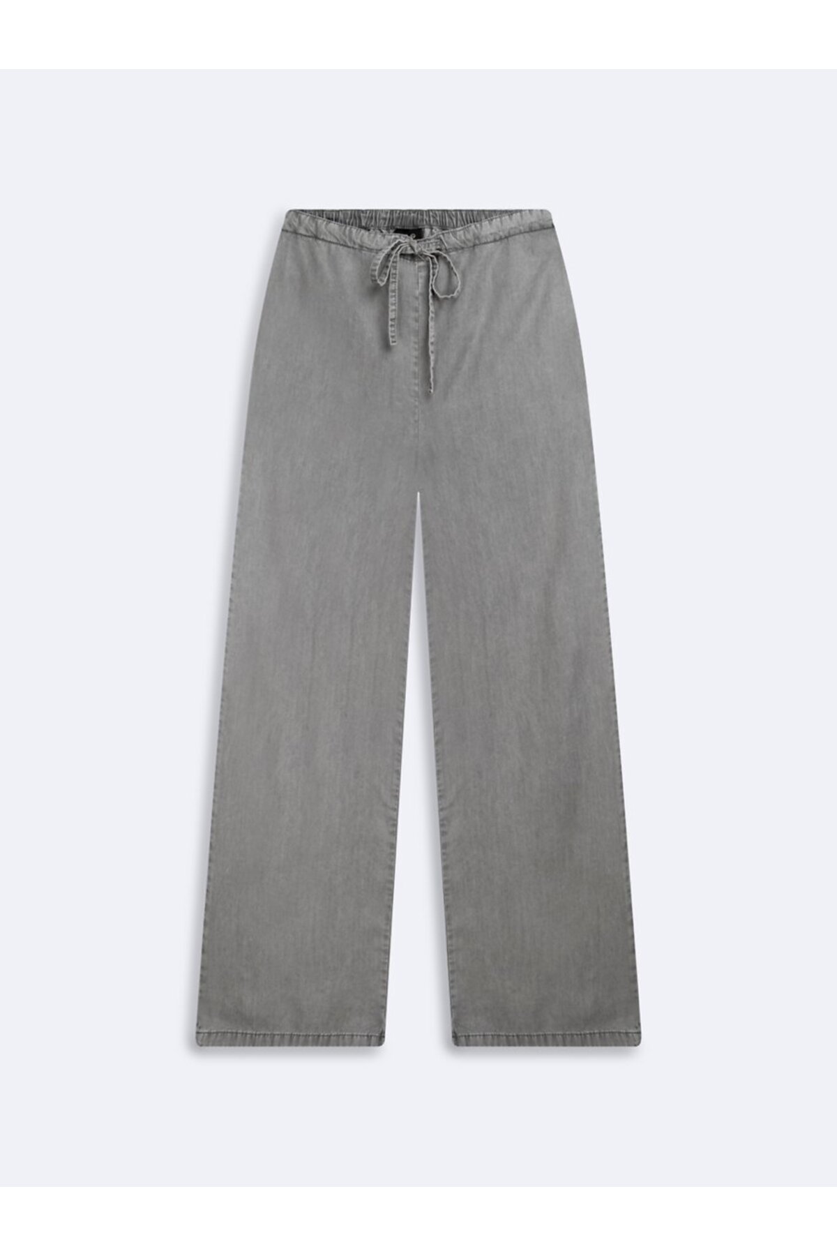 Ivana Relaxed Fit Beli Lastikli Gri Jean Pantolon