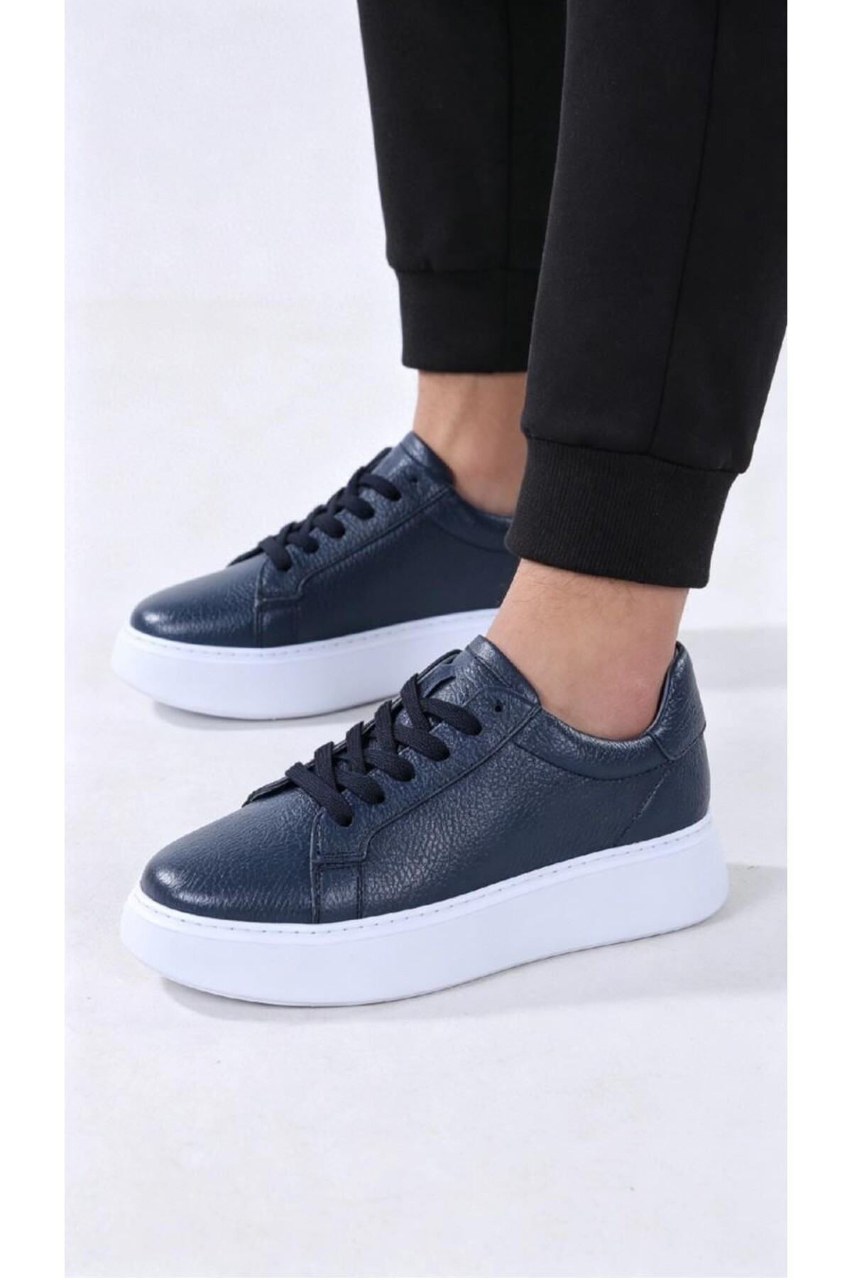 TROVIX Premium Lacivert Erkek Sneaker, %100 Hakiki Deri, Beyaz EVA Taban görsel 2