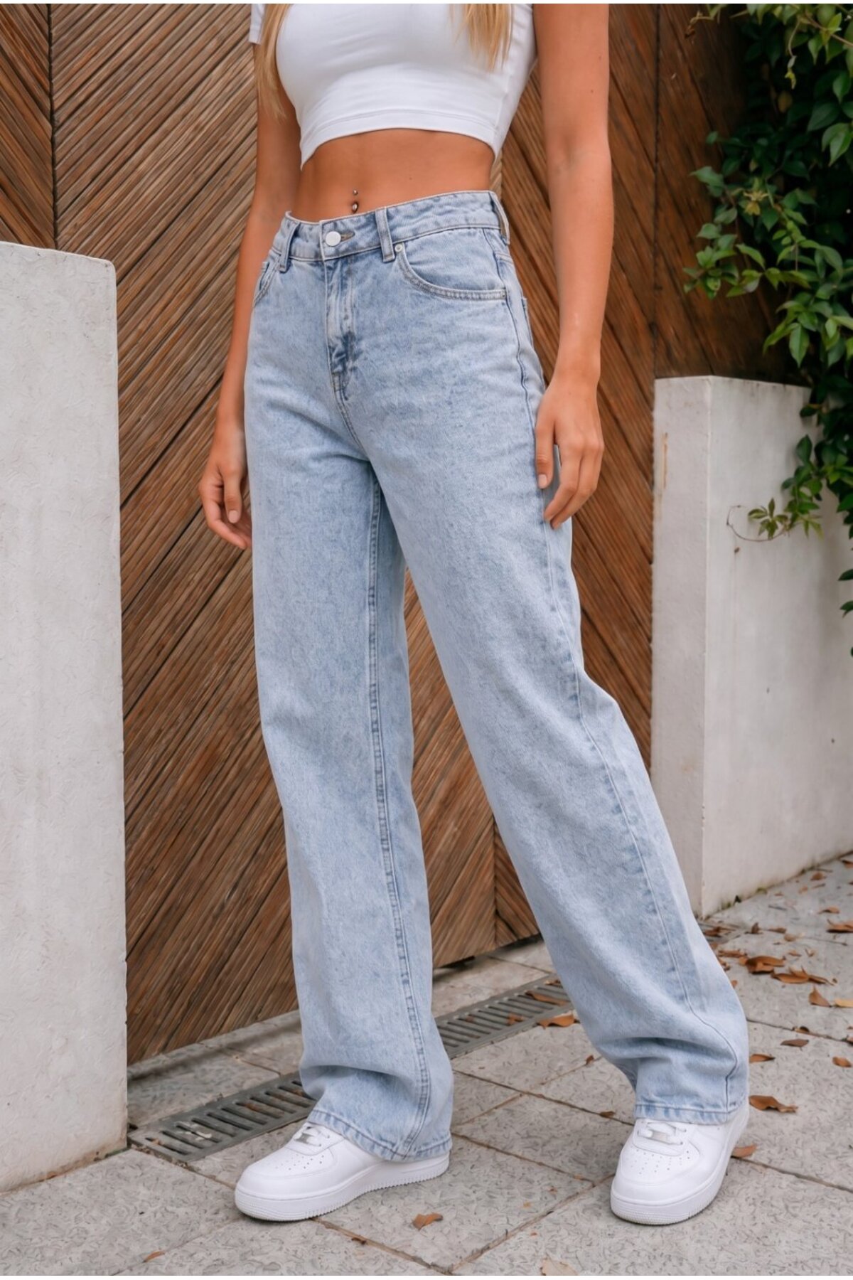 Yüksek Bel Wide Leg Salaş Esnek Palazzo Jean Açık Mavi 4