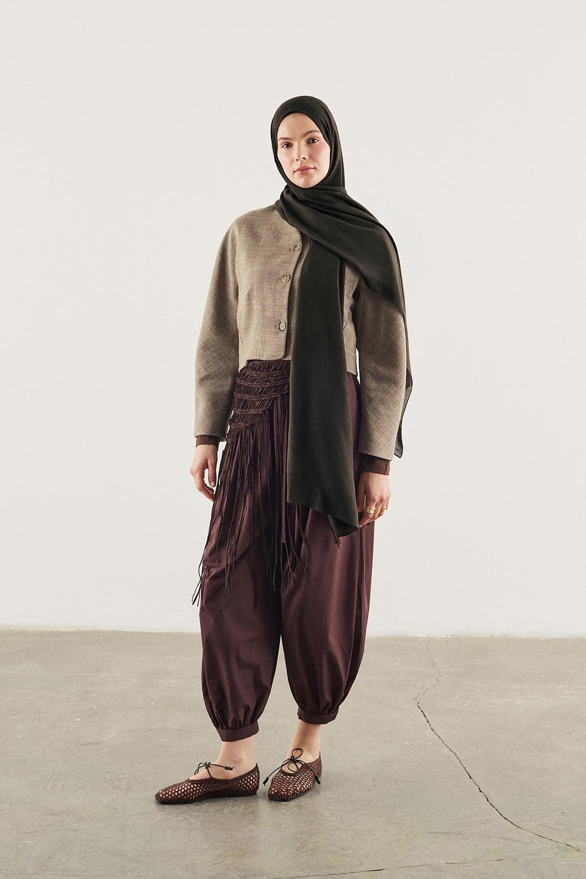 DeFacto Fresh Scarfs X DeFacto Premium Siyah Keten Şal I1758AX26SM görsel 5