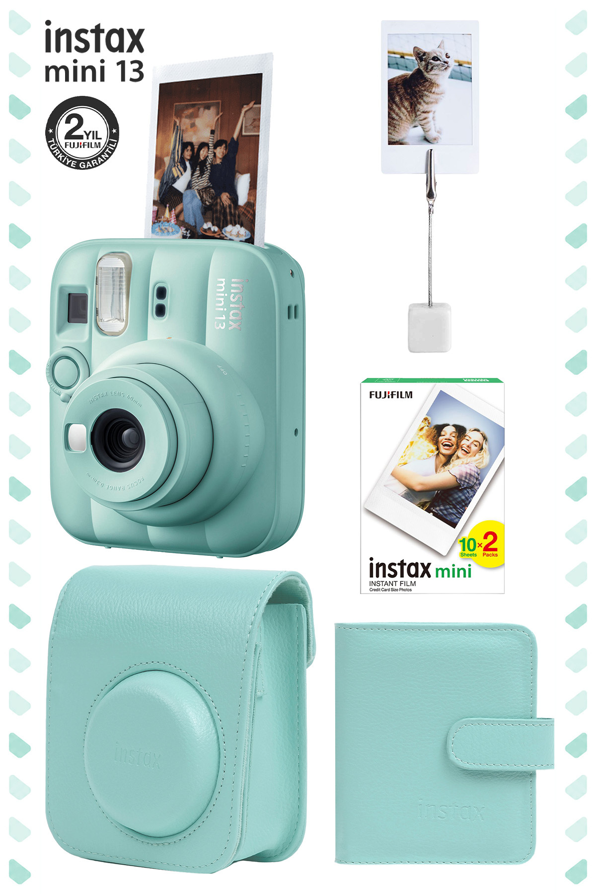 Fujifilm Instax Mini 13 Lagoon Green Fotoğraf Makinesi Deri Çanta