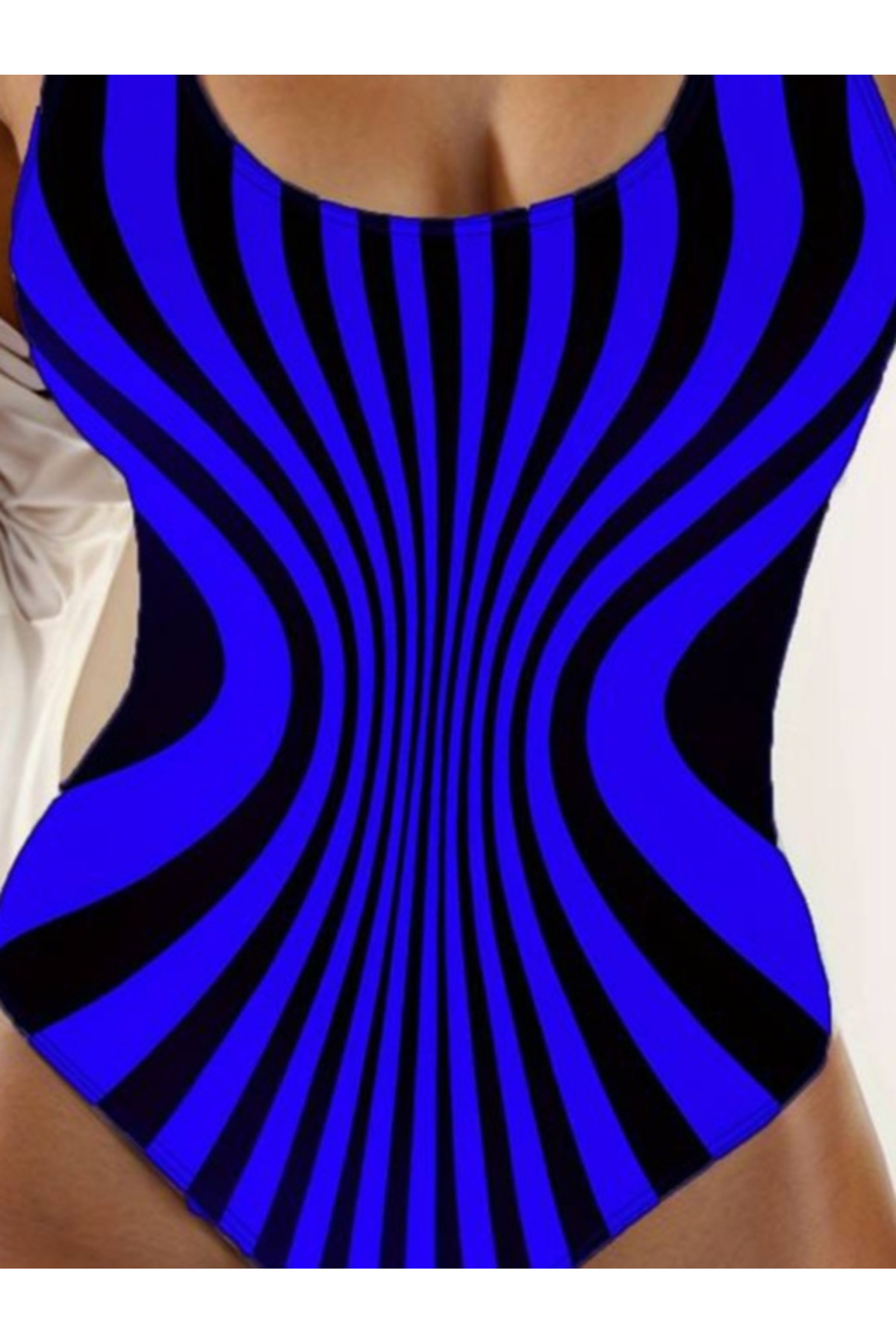 Kadın Yuvarlak Yaka Askılı Zebra Desen Baskılı Dalgıç Mayo