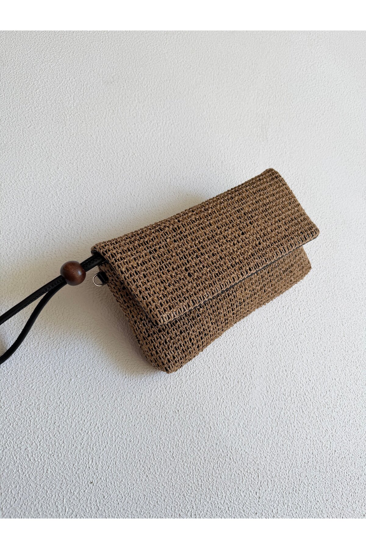 Mia Collection Sade Model Clutch Çanta , Portföy Çanta , El Çantası Hasır Cam Kırığı Siyah görsel 5