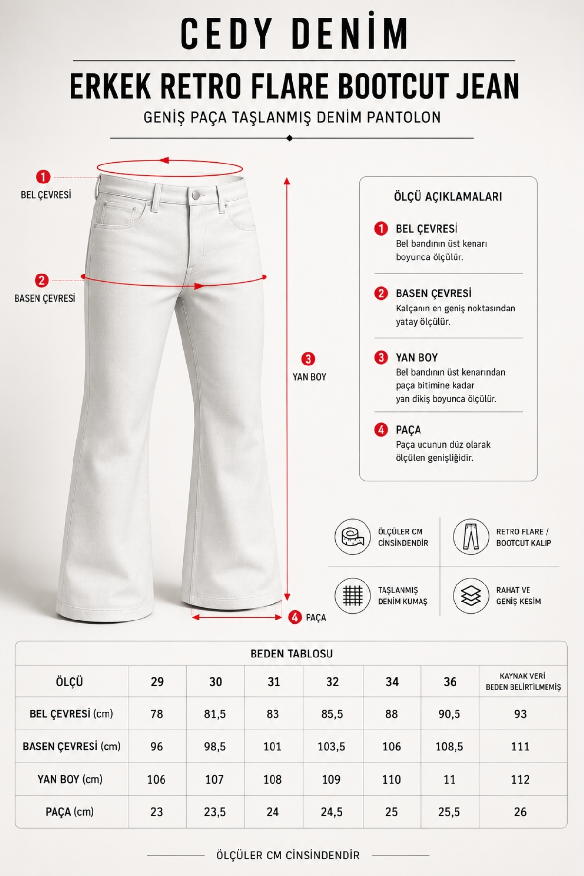 CEDY DENIM Premium Seri: Erkek Retro Flare Bootcut Jean - Geniş Paça Taşlanmış Denim Pantolon C370-Siyah görsel 2