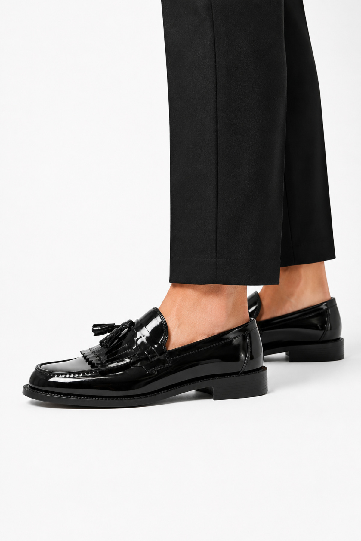 By Sabit Unisex Siyah Püsküllü Corcik Loafer Ayakkabı Bağcıksız Klasik Günlük Şık Kundura görsel 2