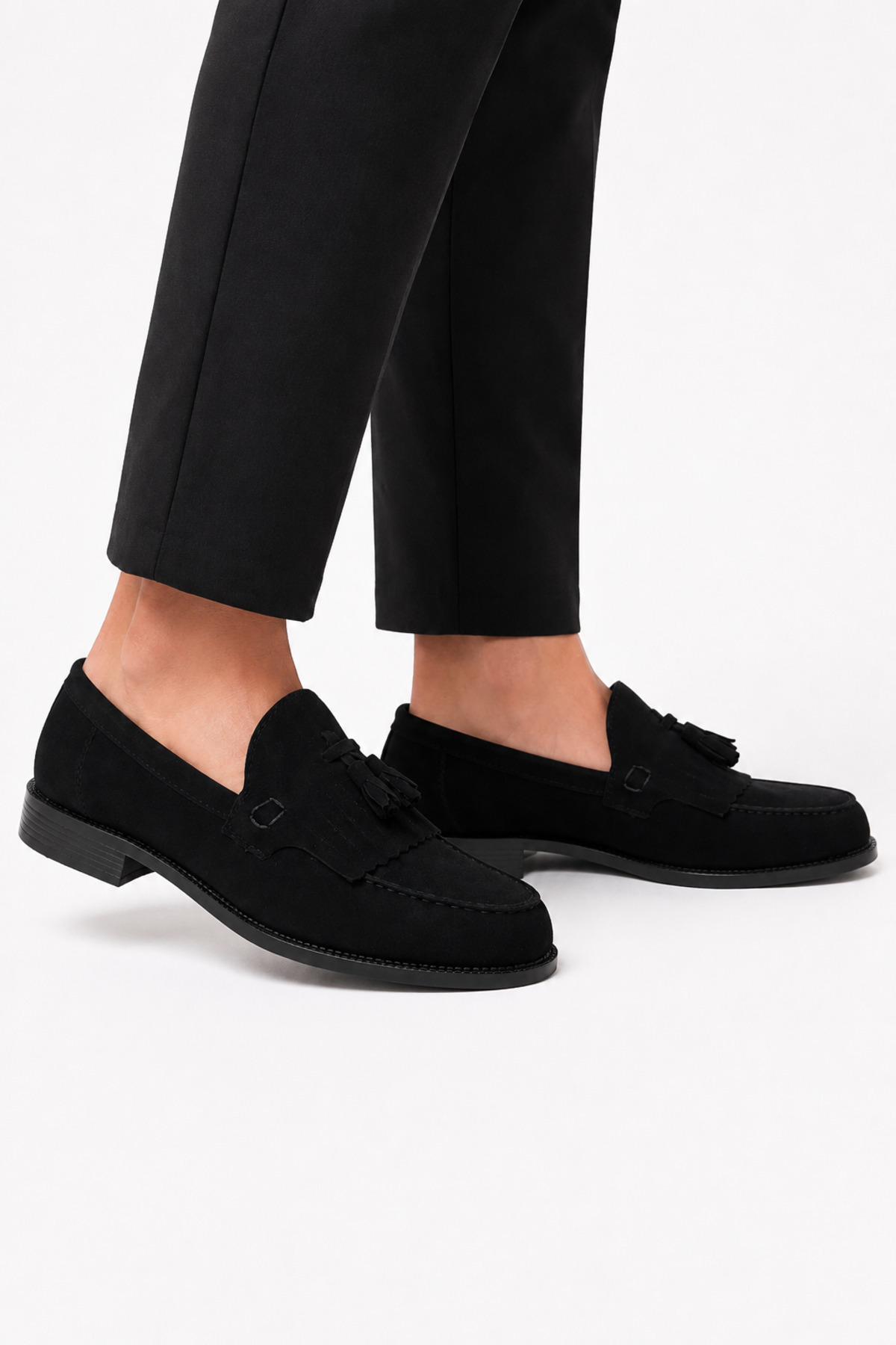 By Sabit Unisex Siyah Püsküllü Corcik Loafer Ayakkabı Bağcıksız Klasik Günlük Şık Kundura görsel 5