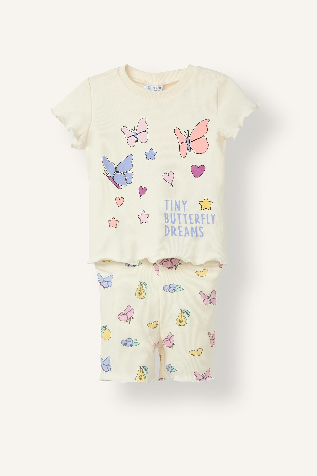 Defacto Printed Curly Edge Ribbed Camisole Shorts 2-Piece Pajama Set Baby Girl H9310A526Sm