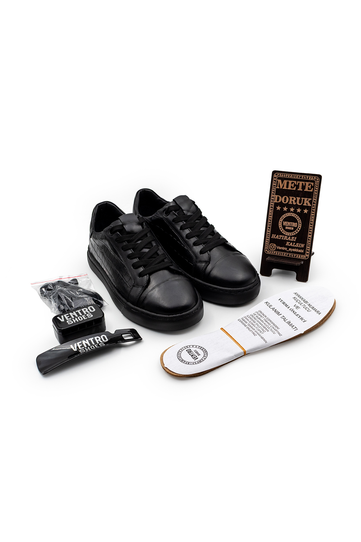 ventro Siyah 100%Hakiki Krok Deri Erkek Spor Sneaker Ortopedik Tabanlı görsel 3
