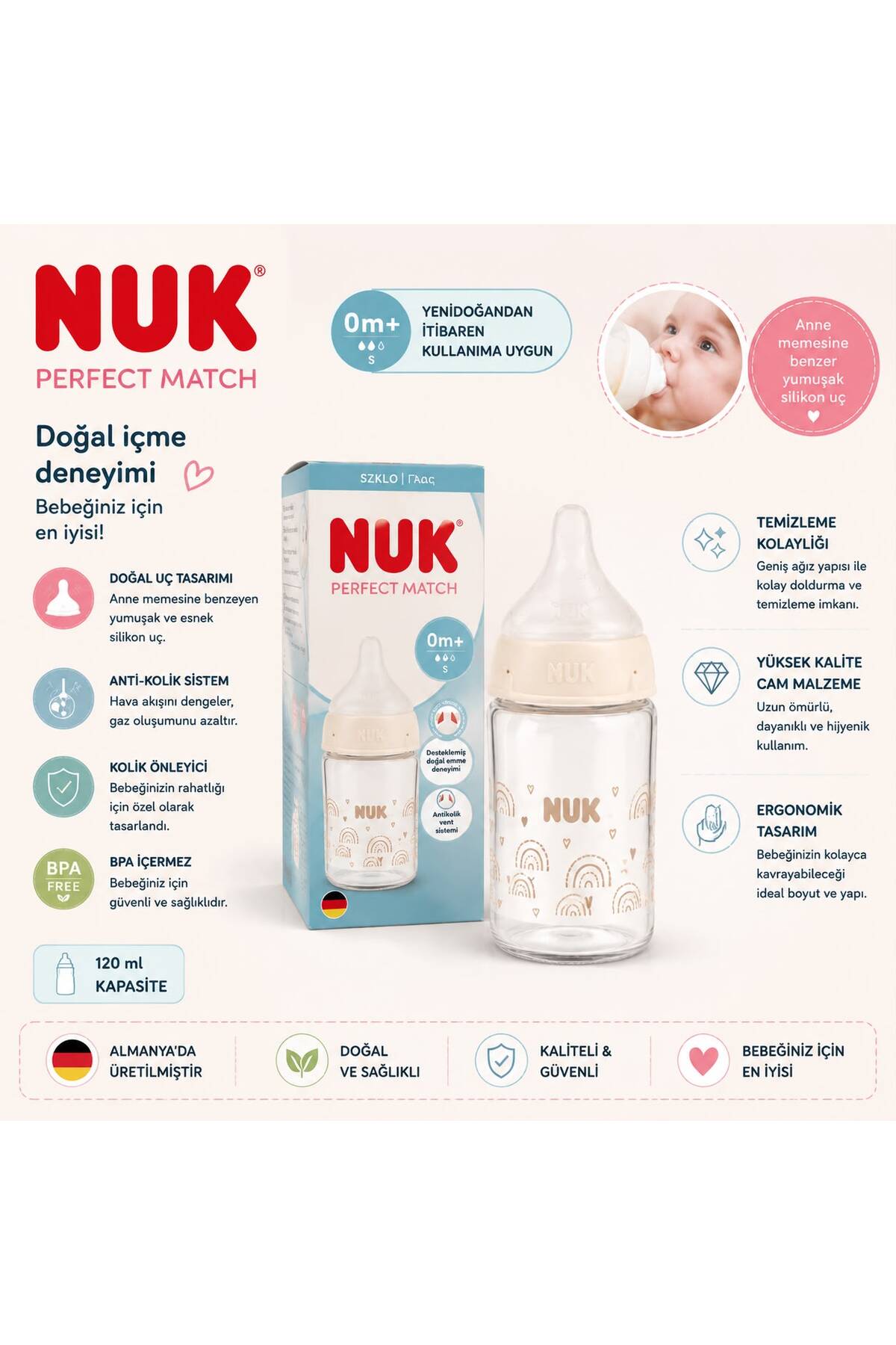 Nuk Perfect Match Cam Biberon 120 ml 0+ Ay