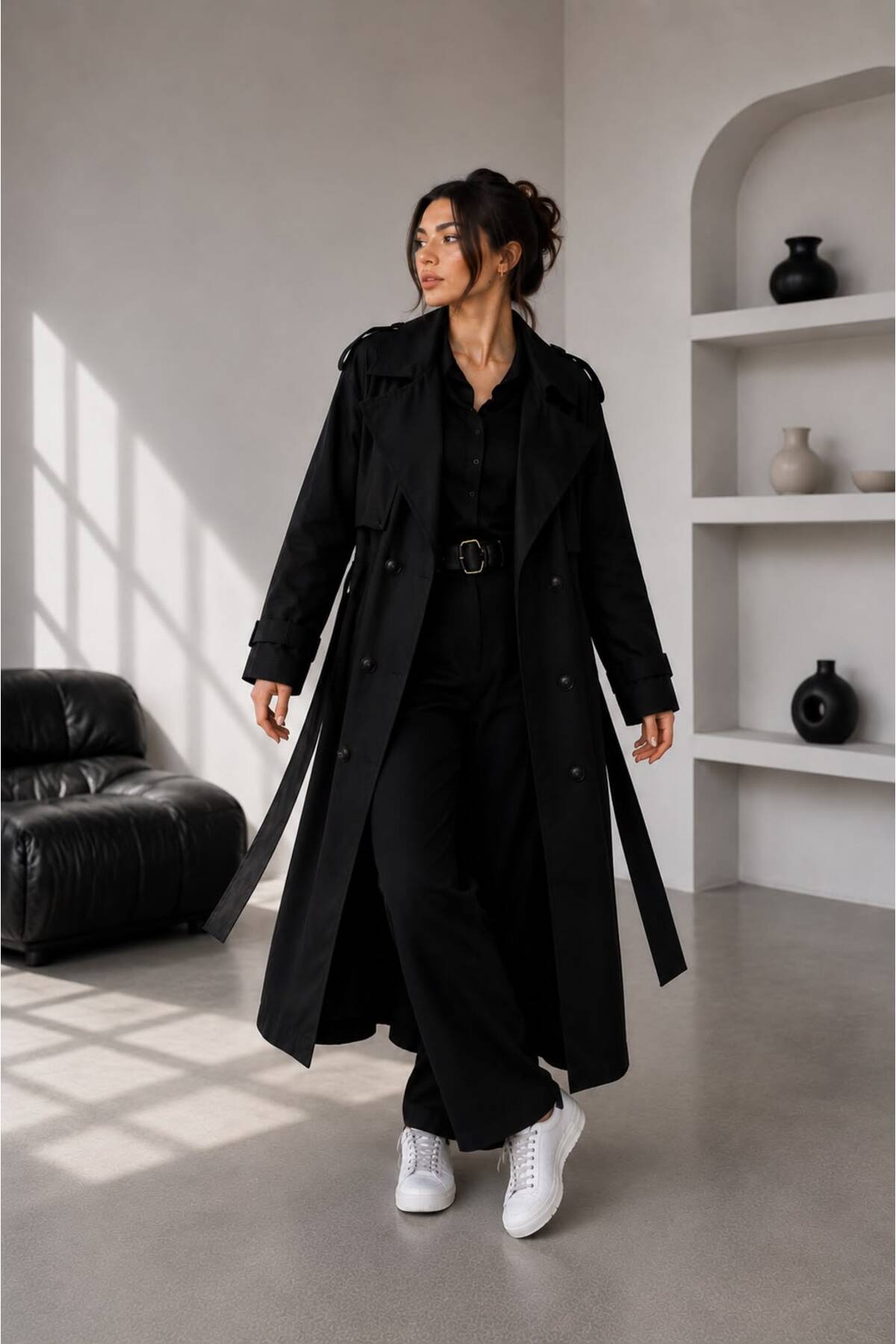 motix Oversize Kuşaklı Çift Katmanlı Trençkot, Şık ve Modern Tasarım görsel 3