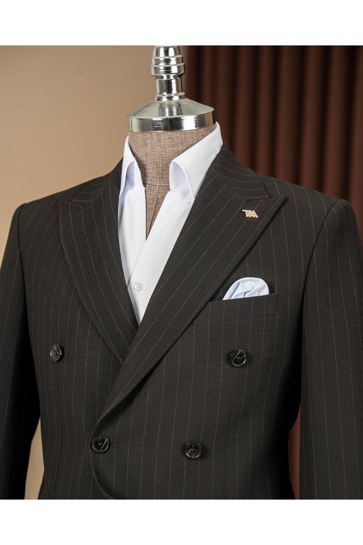 Slim fit erkek kruvaze torba cep ceket pantolon takım elbise siyah T20109-01 — مشکی — تصویر 2 از 5